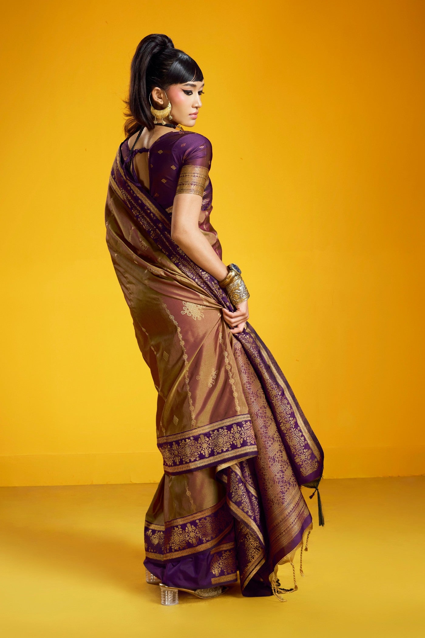 Buy MySilkLove Sepia Brown Banarasi Handloom Soft Silk Saree Online