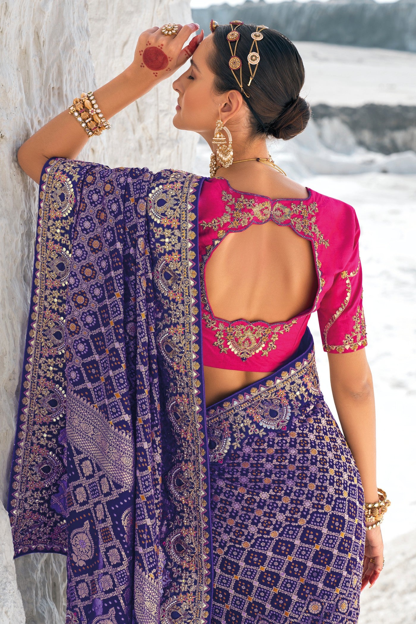 Buy MySilkLove Berry Blue Georgette Patola Saree Online