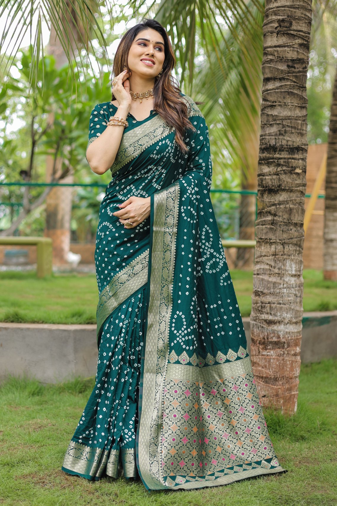 Buy MySilkLove Firefly Green Woven Bandhani Dola Silk Saree Online