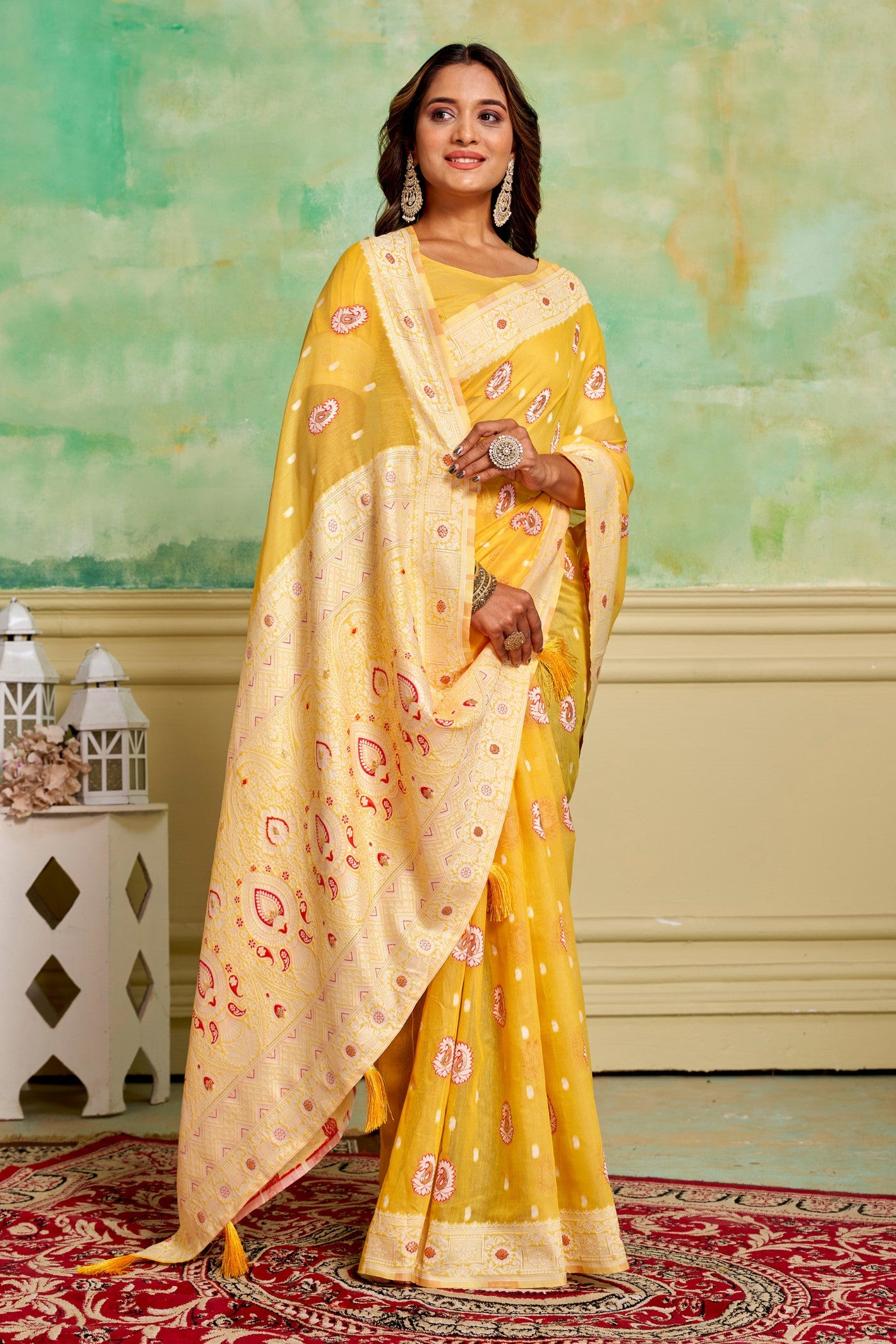 Buy MySilkLove Ronchi Yellow Woven Cotton Saree Online