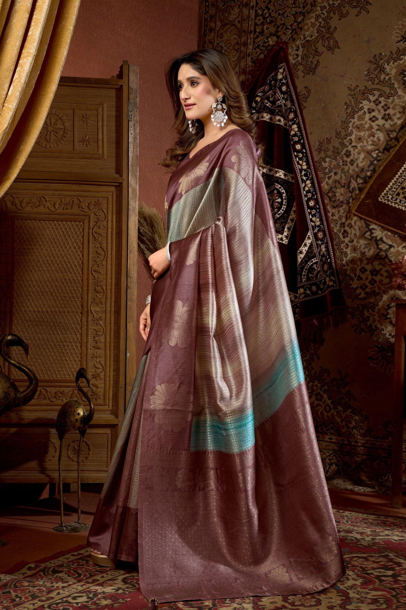 Buy MySilkLove Taupe Purple Banarasi Soft Silk Saree Online