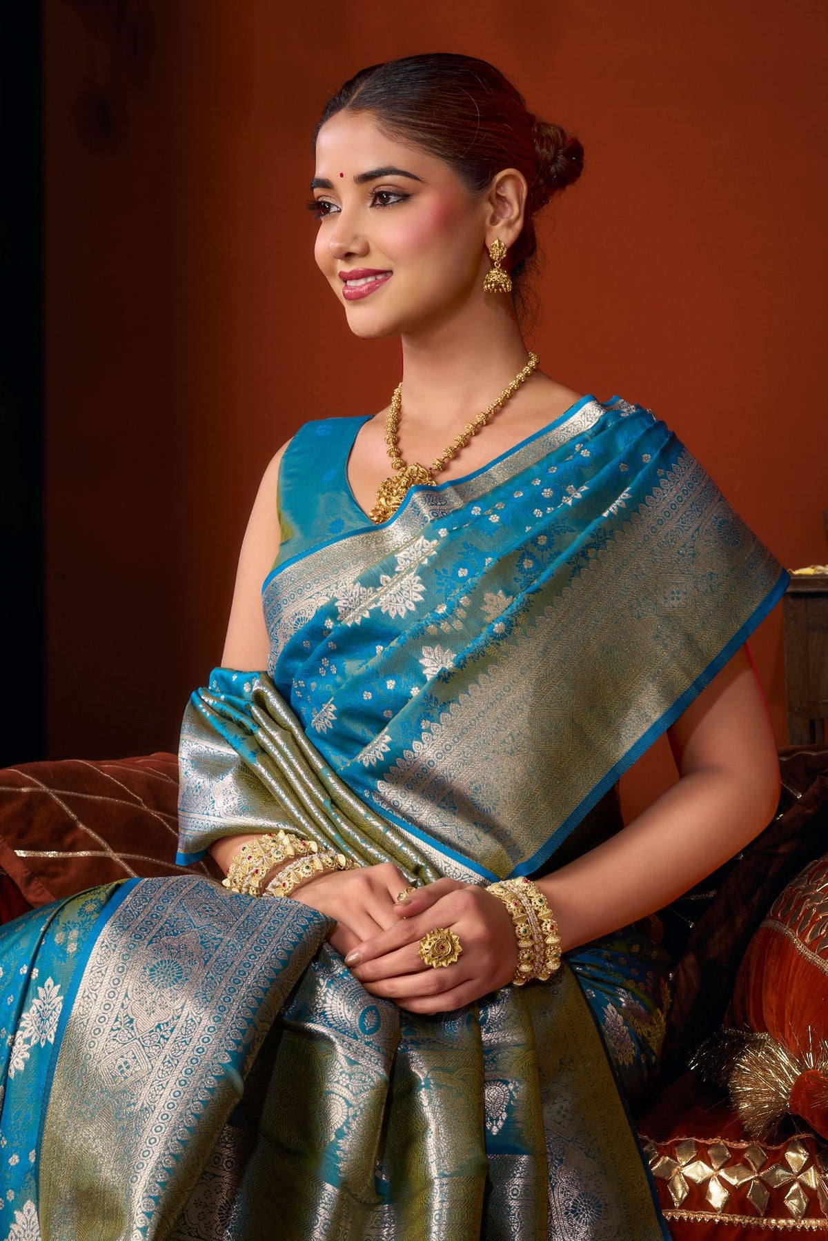 MySilkLove Yale Blue Woven Banarasi Jacquard Soft Silk Saree