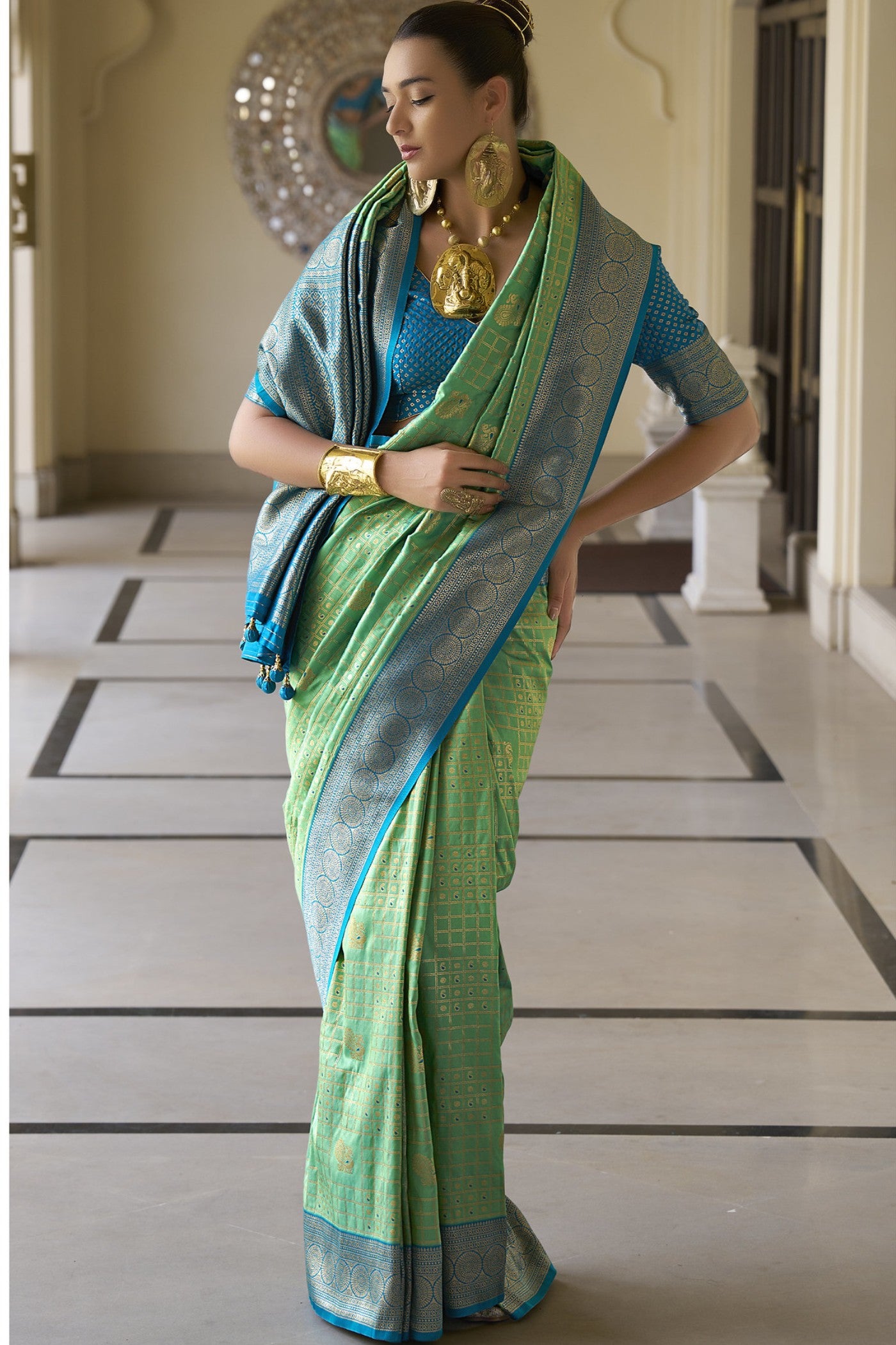 Buy MySilkLove Celadon Green Woven Kanjivaram Saree Online