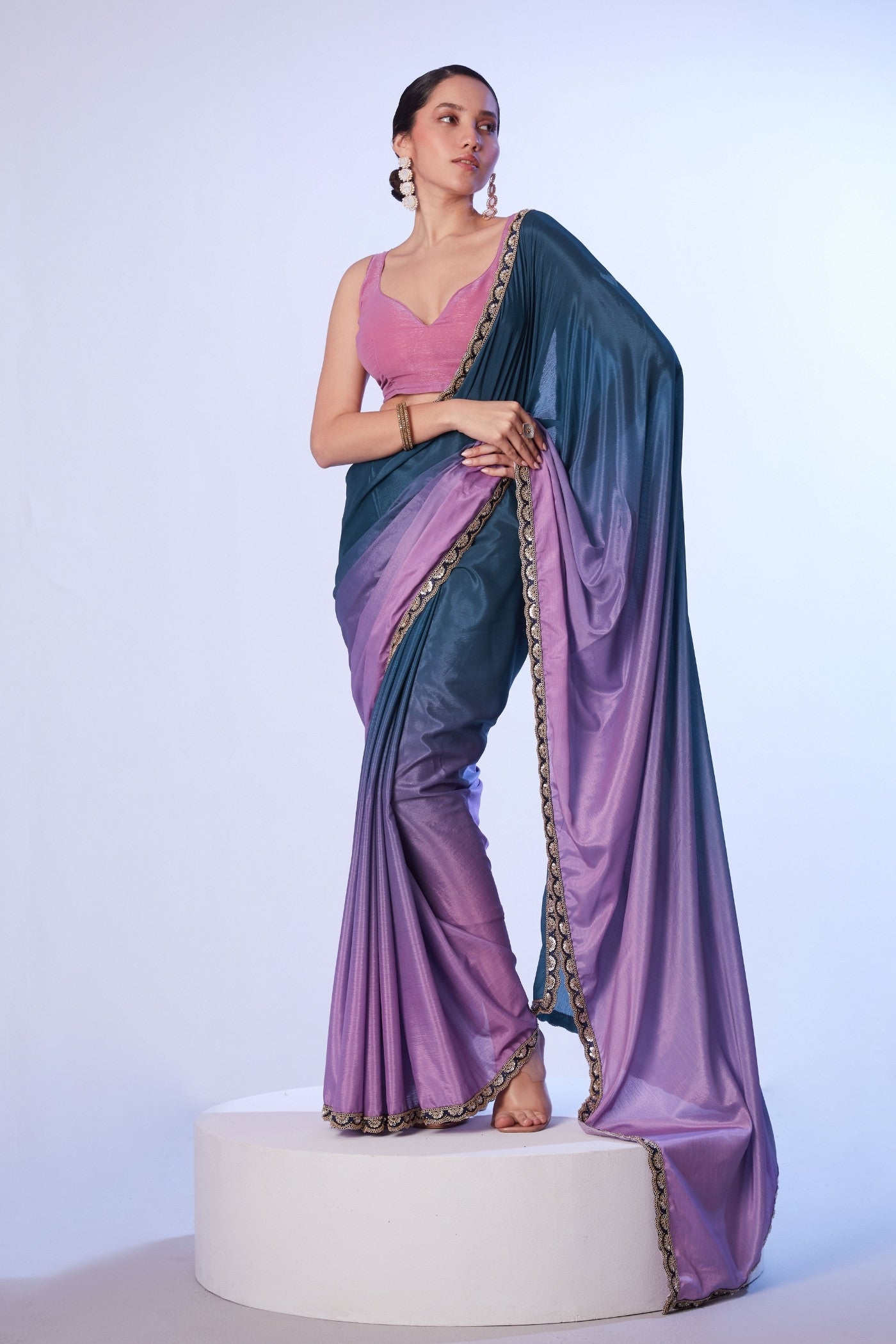 Buy MySilkLove Spruce Blue and Purple Designer Partywear Saree Online