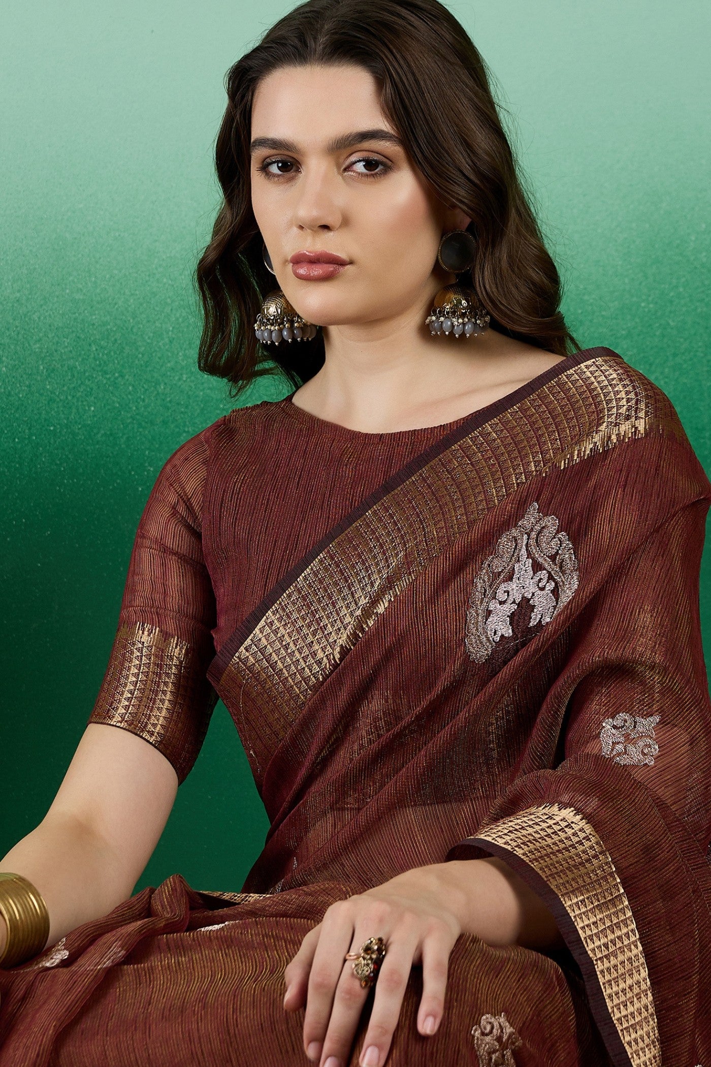 Buy MySilkLove Quincy Brown Khadi Organza Saree Online