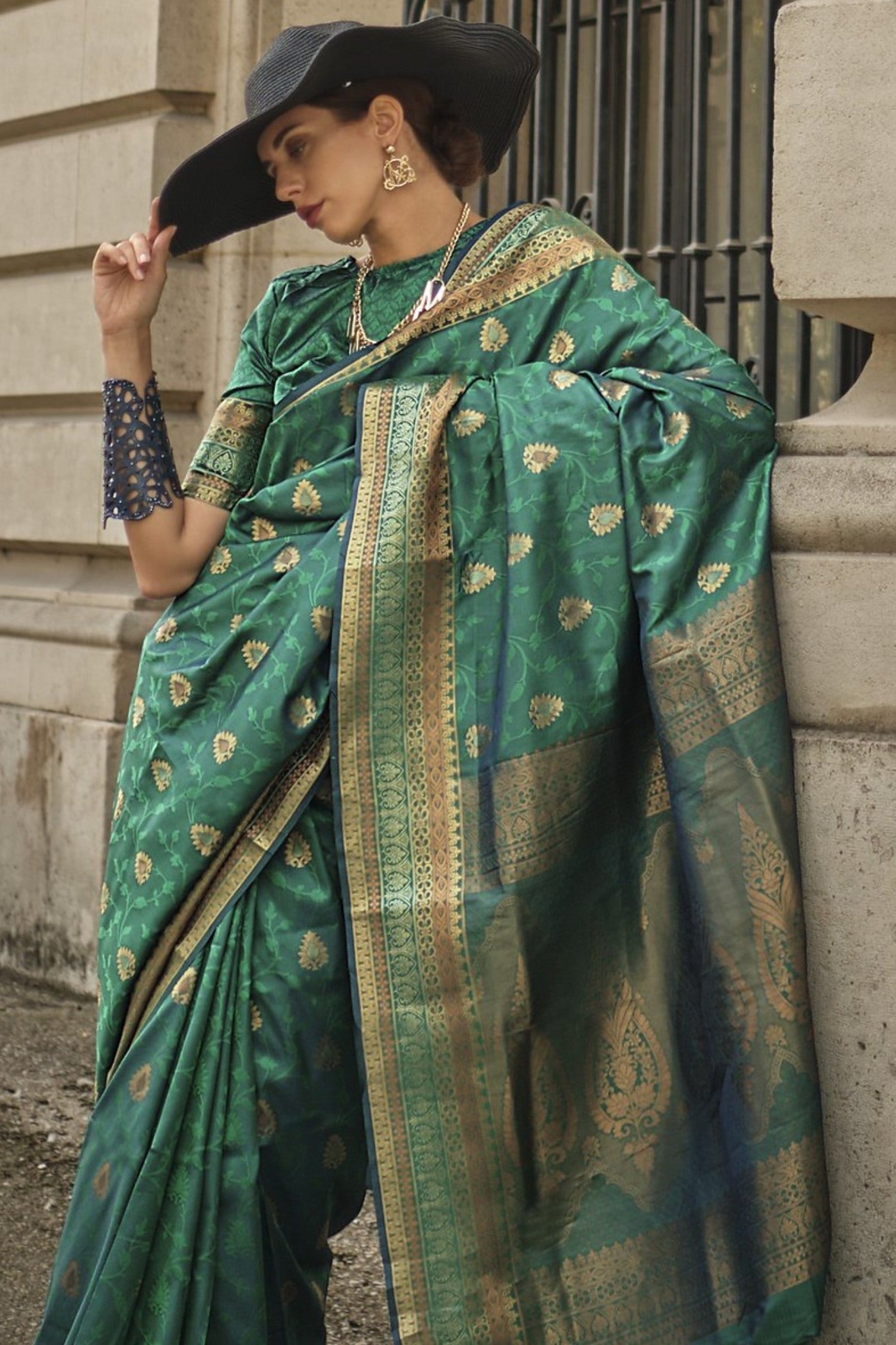 Buy MySilkLove Leaf Green Banarasi Handloom Saree Online