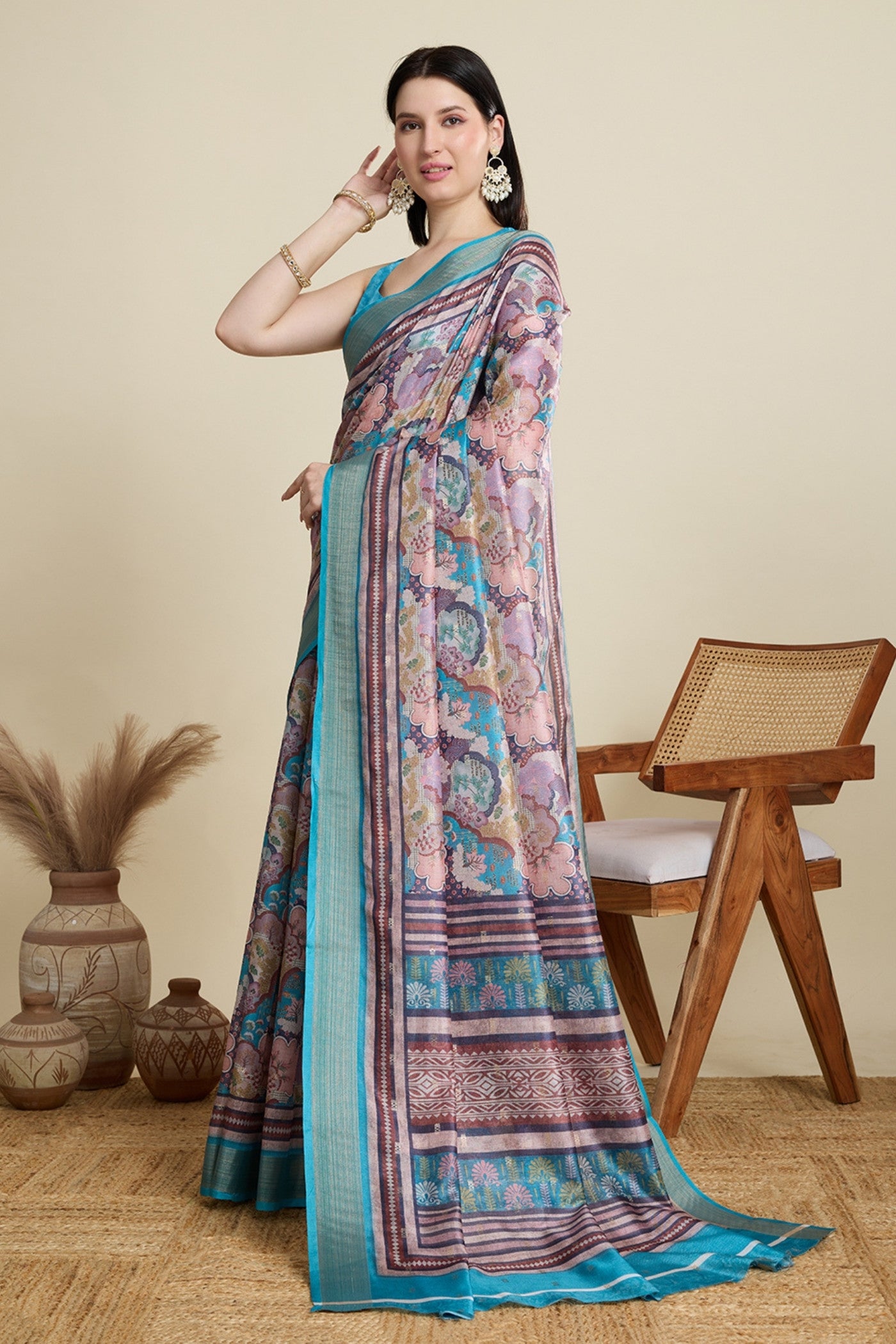 Buy MySilkLove Piction Blue Woven Cotton Saree Online