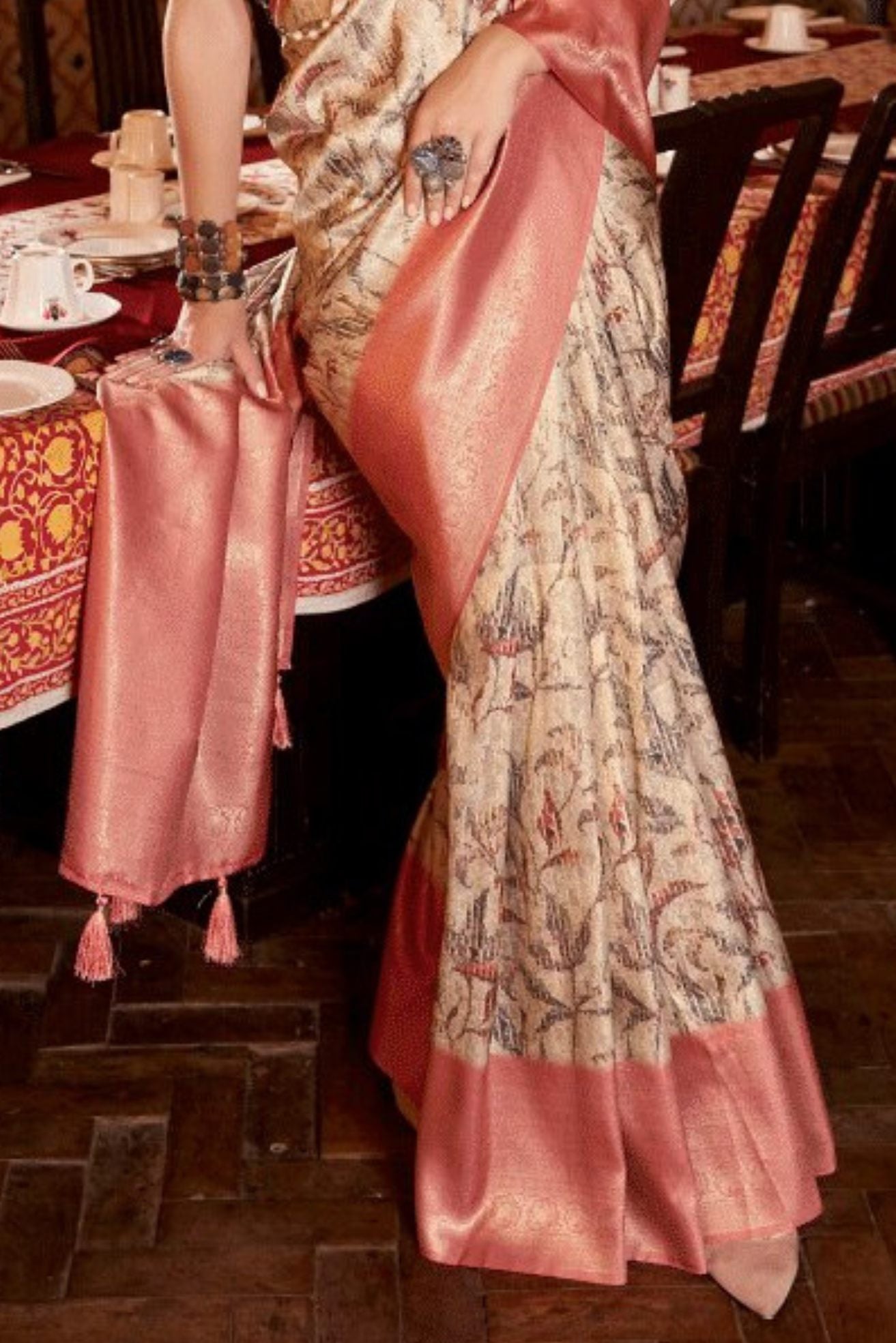 Buy MySilkLove Copper Peach Banarasi Digital Printed Saree Online