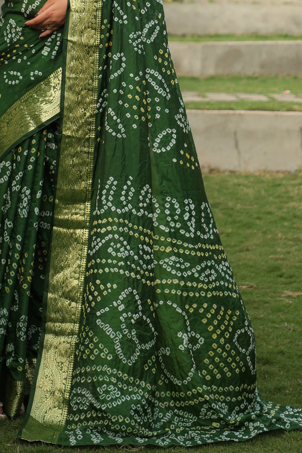 Buy MySilkLove Tom Thumb Green Designer Bandhani Printed Saree Online