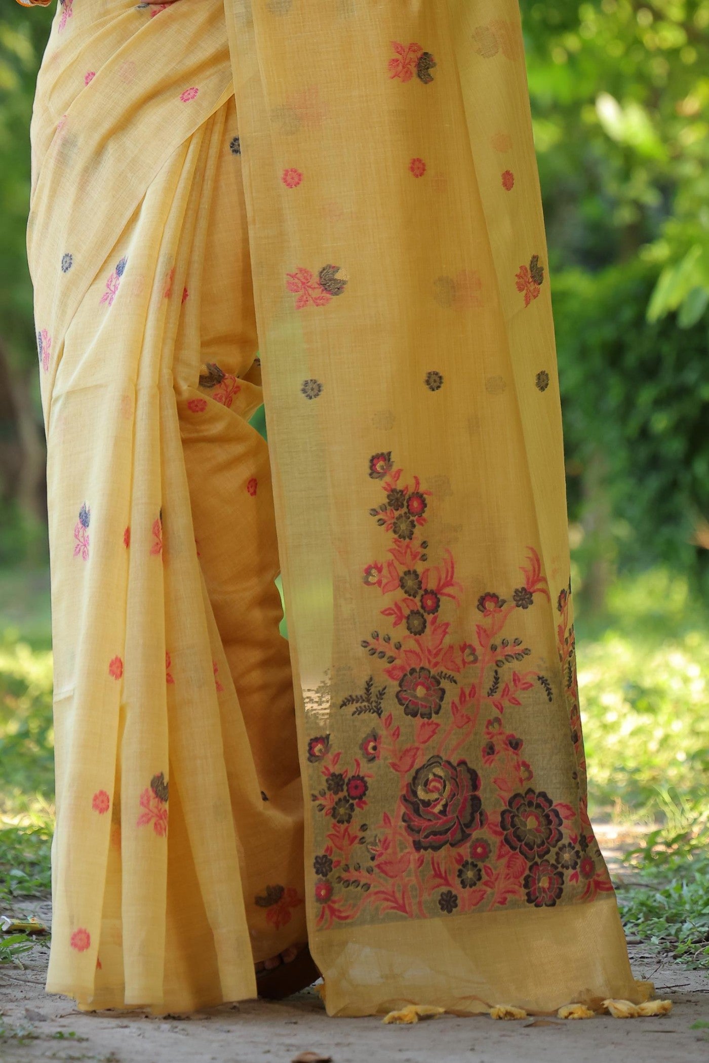 Buy MySilkLove Bright Yellow Muga Cotton Saree Online