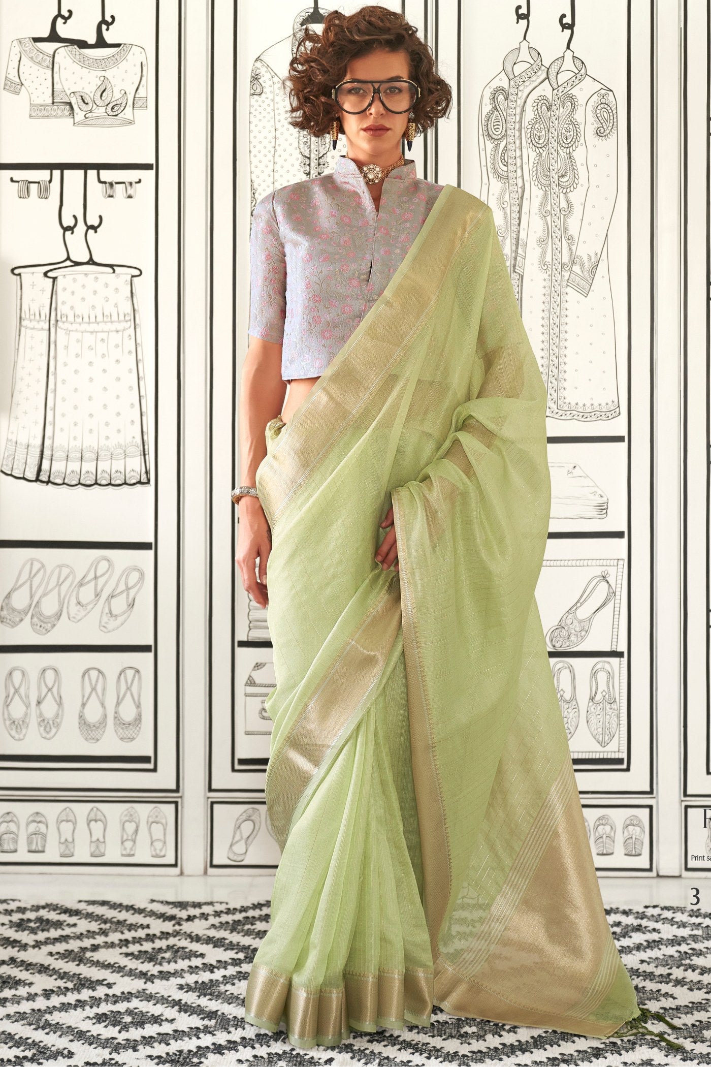 Buy MySilkLove Teak Green Chiffon Handloom Saree Online