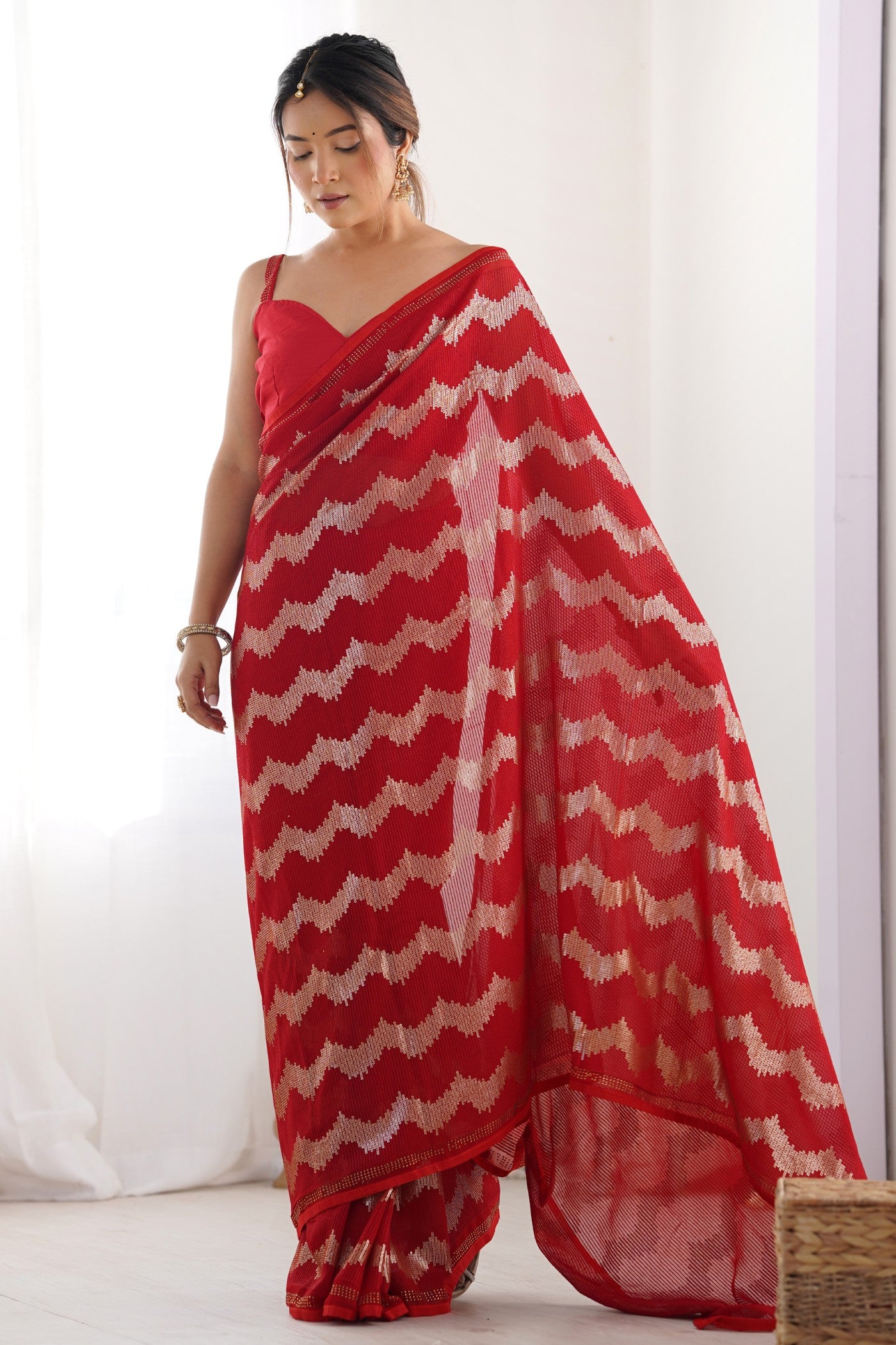 Buy MySilkLove Rose Red Embroidered Partywear Saree Online