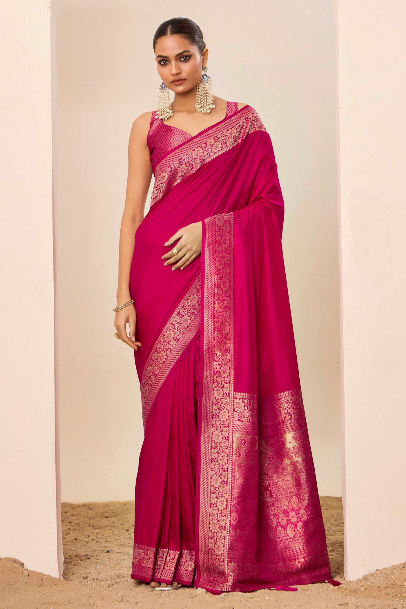 Buy MySilkLove Blush Pink Woven Dola Silk Saree Online