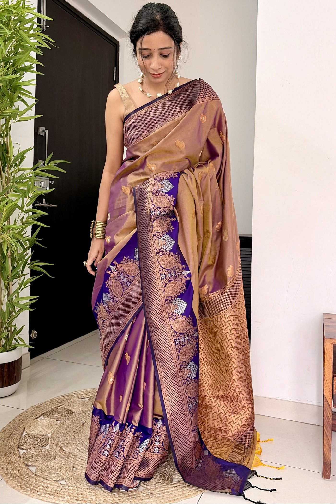 Buy MySilkLove Cosmic Purple Woven Banarasi Saree Online