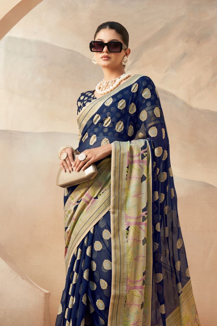 Buy MySilkLove Butterfly Blue Woven Georgette saree Online