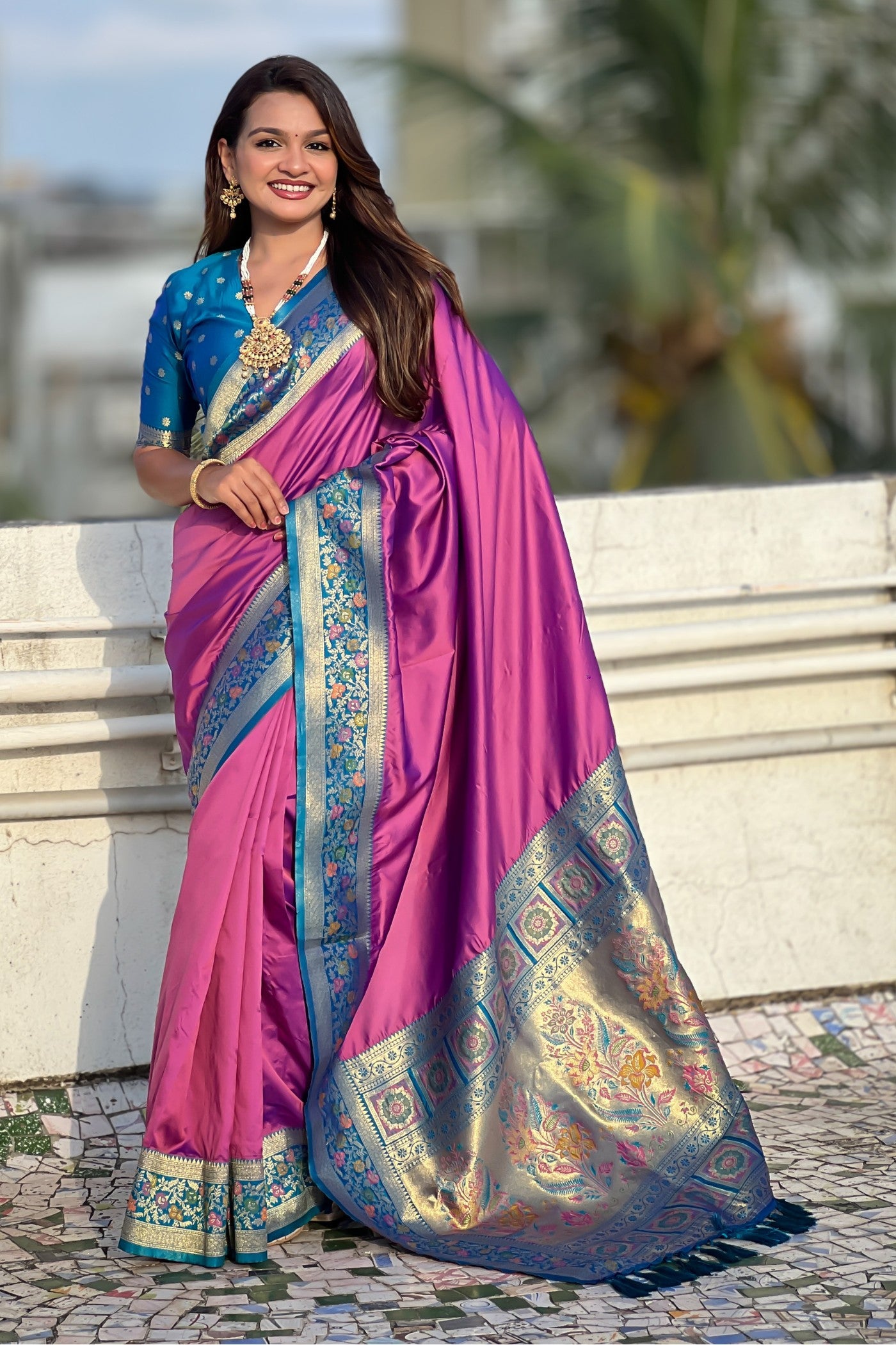 Buy MySilkLove Raspberry Pink Zari Woven Paithani Saree Online