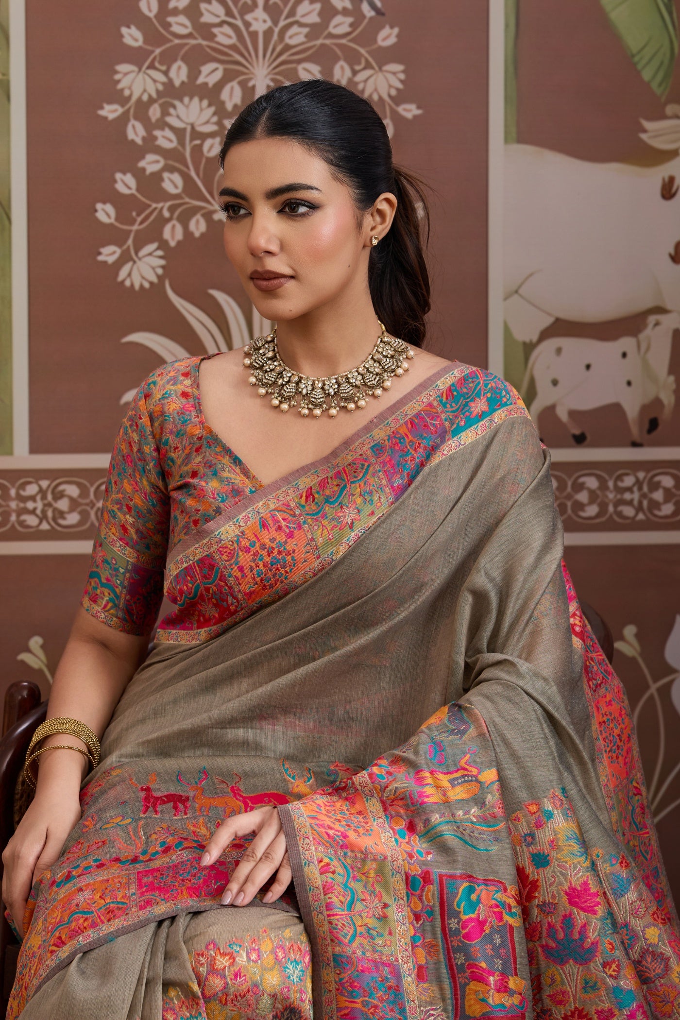 MySilkLove Russet Brown Kashmiri Handllom Jamewar Saree