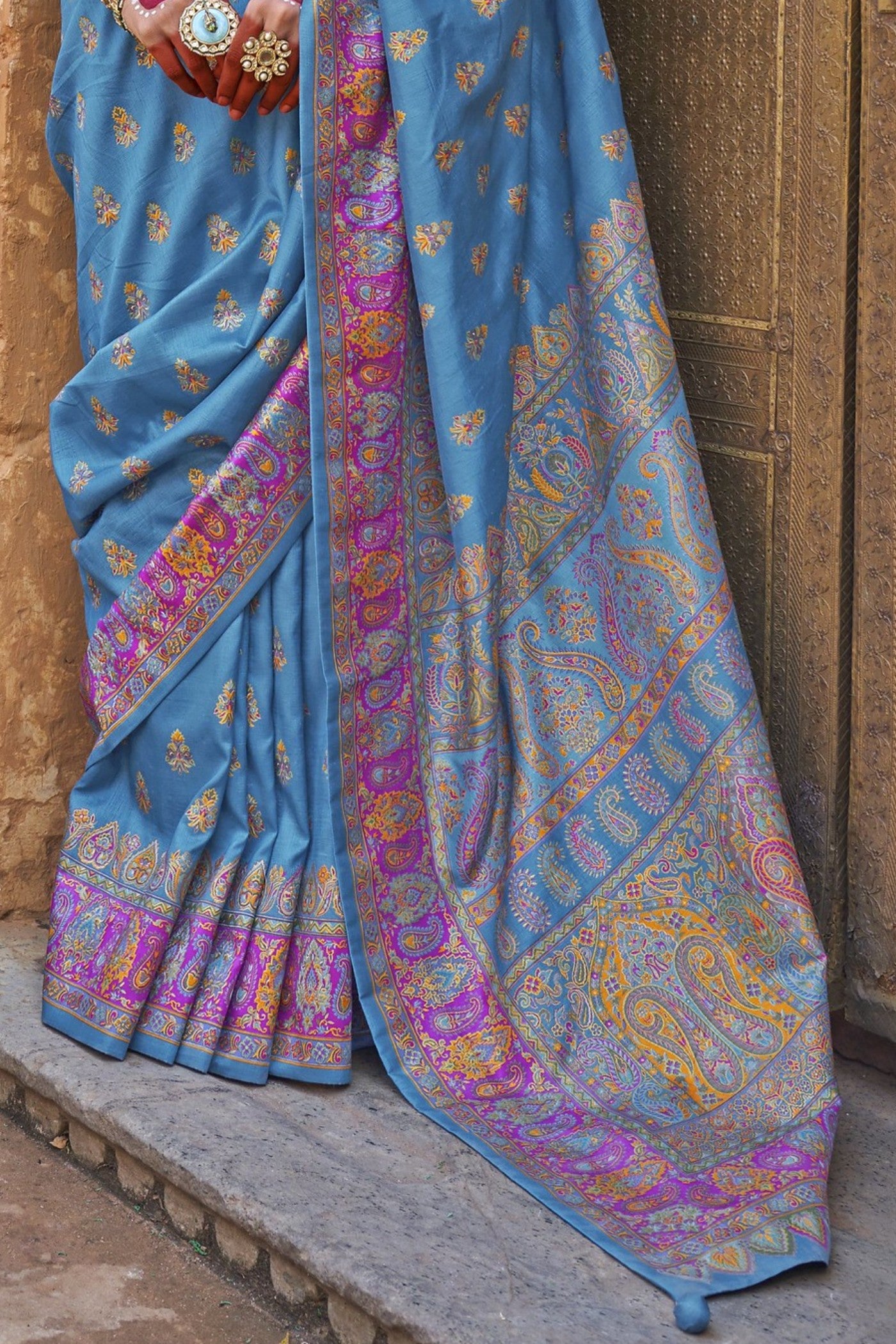 Buy MySilkLove Hyacinth Blue Banarasi Jamawar Saree Online