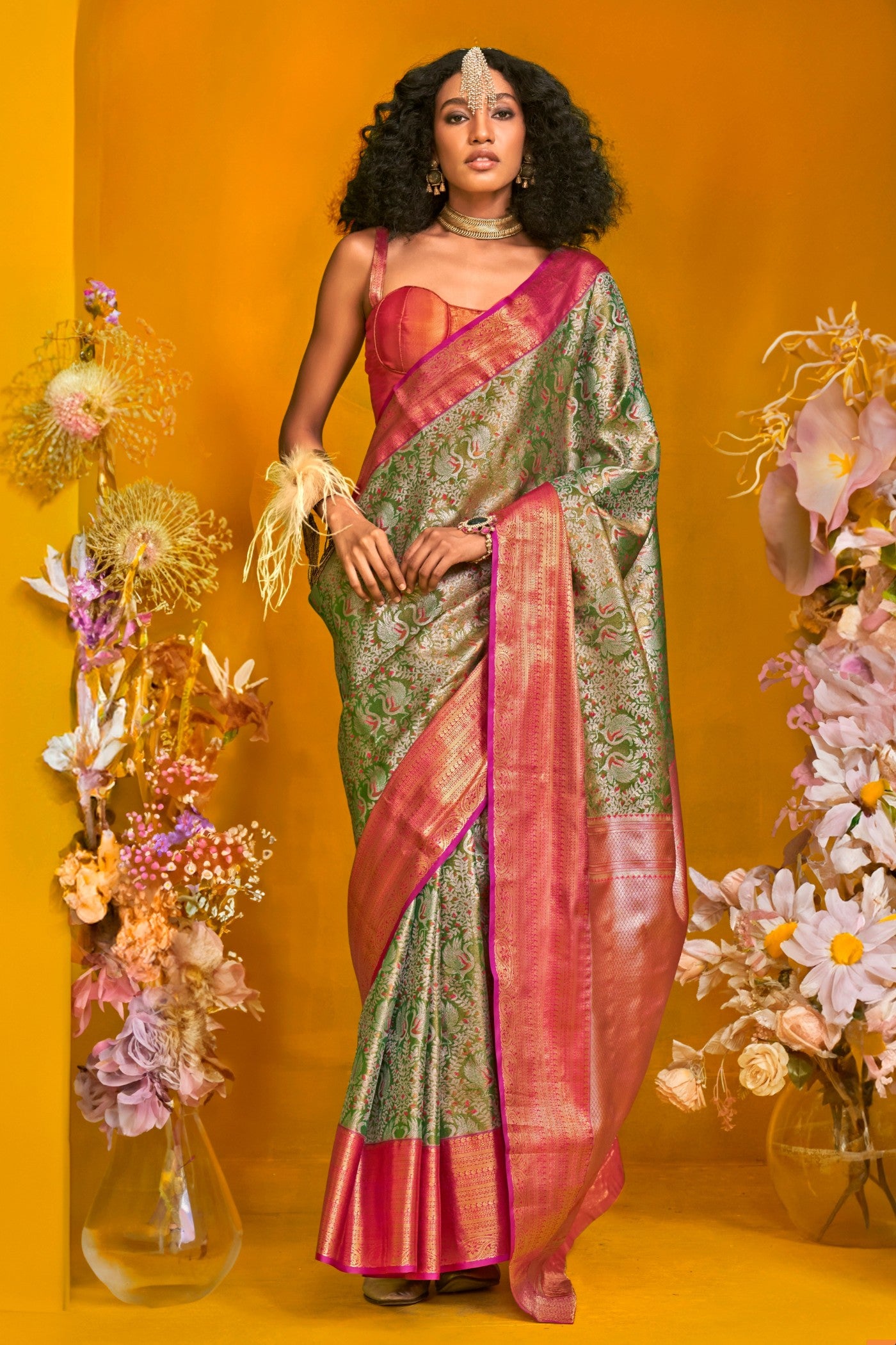 Buy MySilkLove Wild Willow Green Handloom Kanjivaram Saree Online