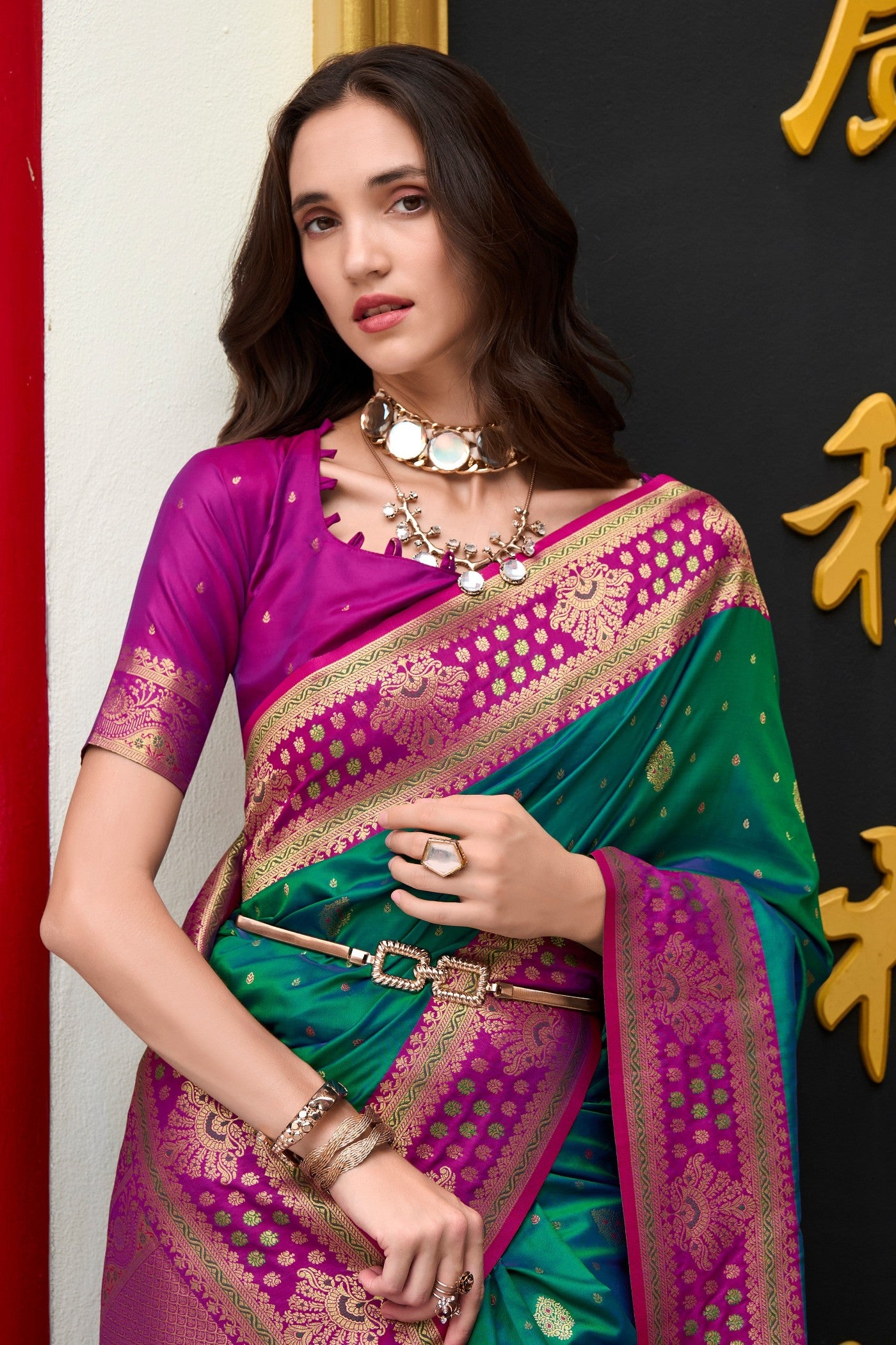 MySilkLove Phthalo Green Woven Banarasi Saree