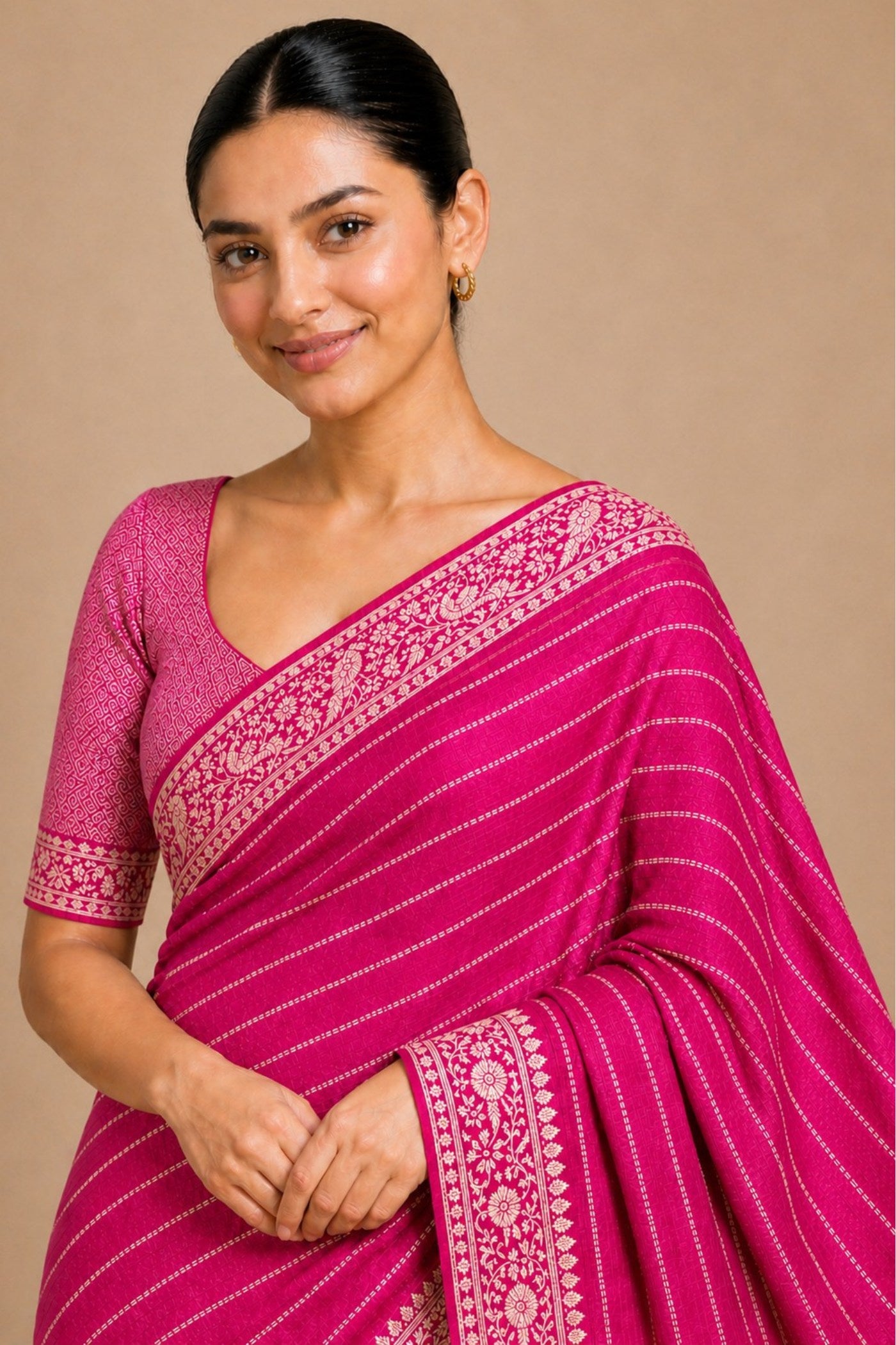 Buy MySilkLove Flamingo Pink Woven Chiffon Saree Online