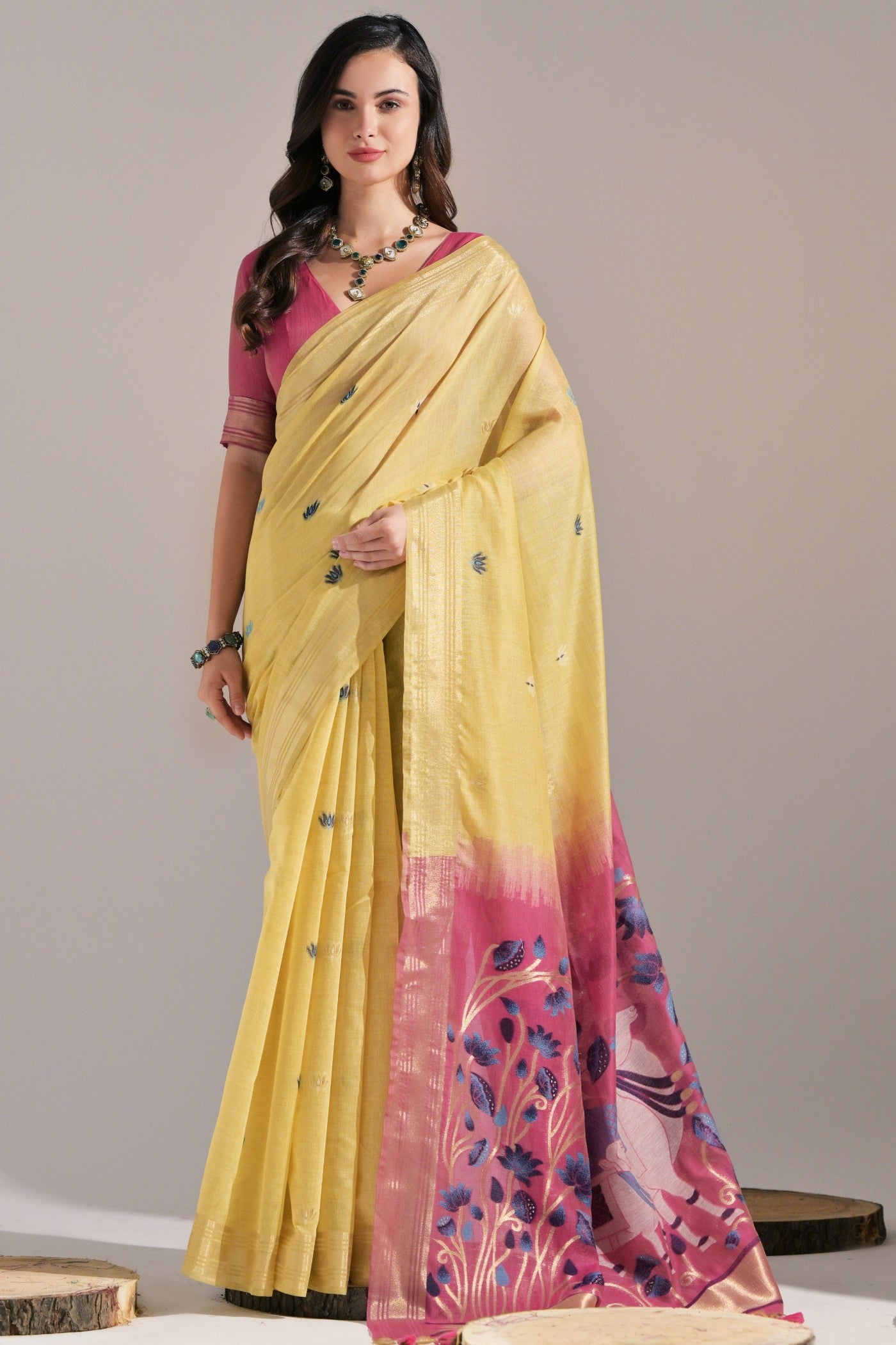 Buy MySilkLove Sunshine Yellow Woven Muga Cotton Saree Online