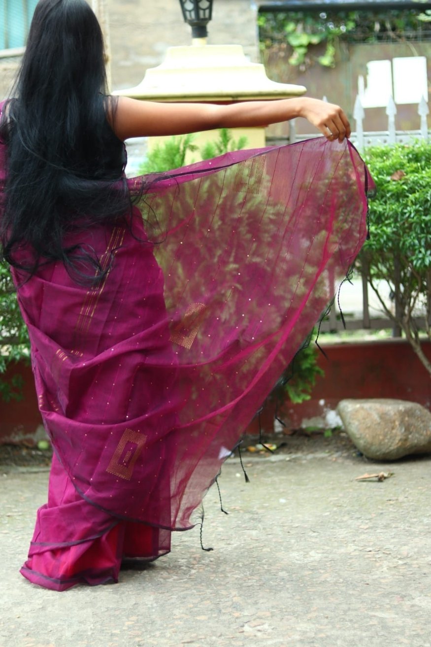 Buy MySilkLove Berry Purple Cotton Sequence Chumki Saree Online