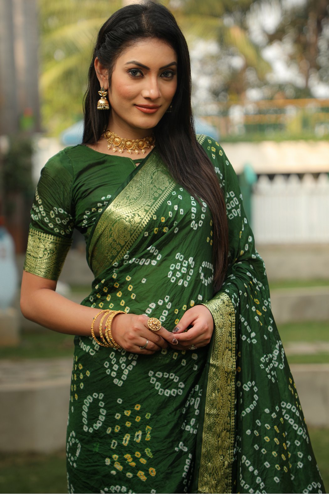 Buy MySilkLove Tom Thumb Green Designer Bandhani Printed Saree Online