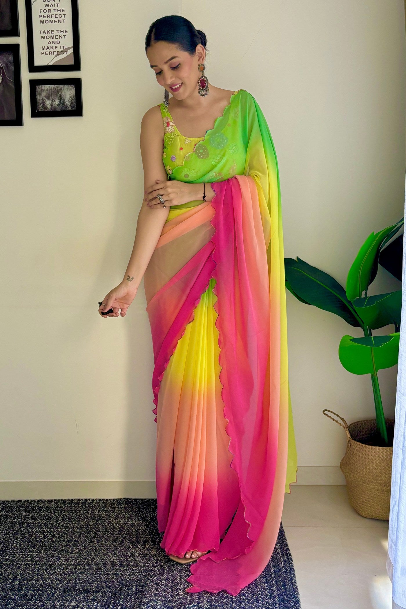 Buy MySilkLove Multicolor Green Georgette Saree Online