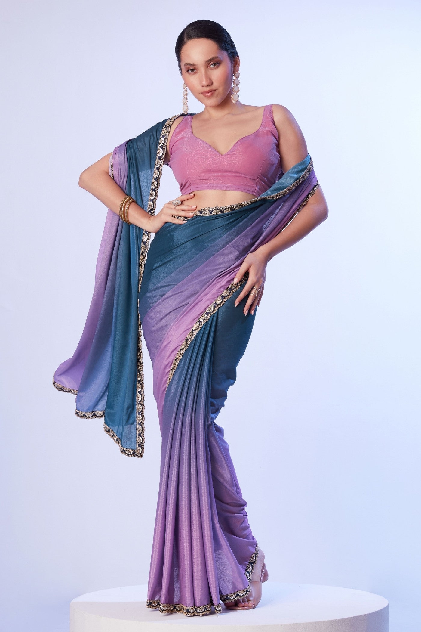 Buy MySilkLove Spruce Blue and Purple Designer Partywear Saree Online