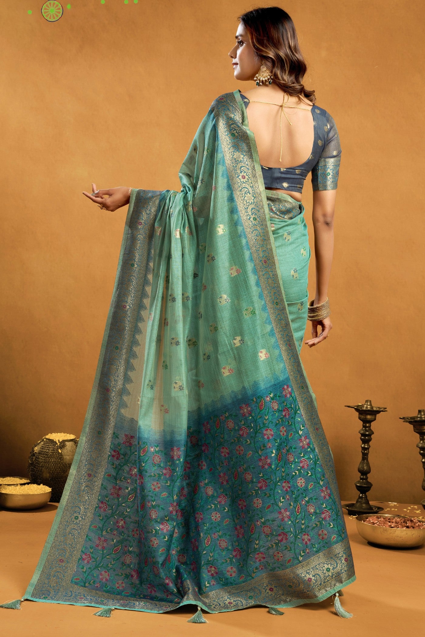 Buy MySilkLove Spring Blue Handloom Cotton Saree Online