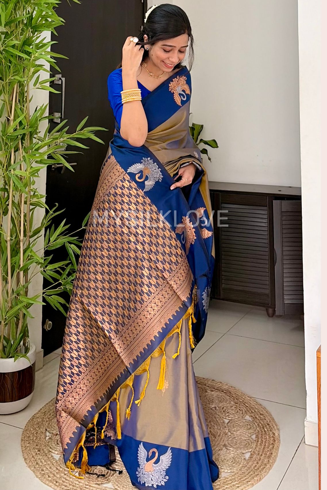 Buy MySilkLove Graphite Grey Banarasi Handloom Soft Silk Saree Online