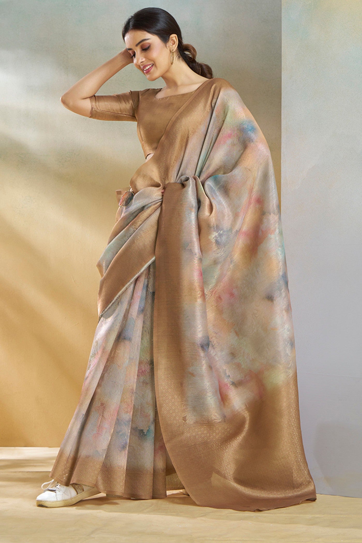 Buy MySilkLove Pale Brown Banarasi Handloom Saree Online