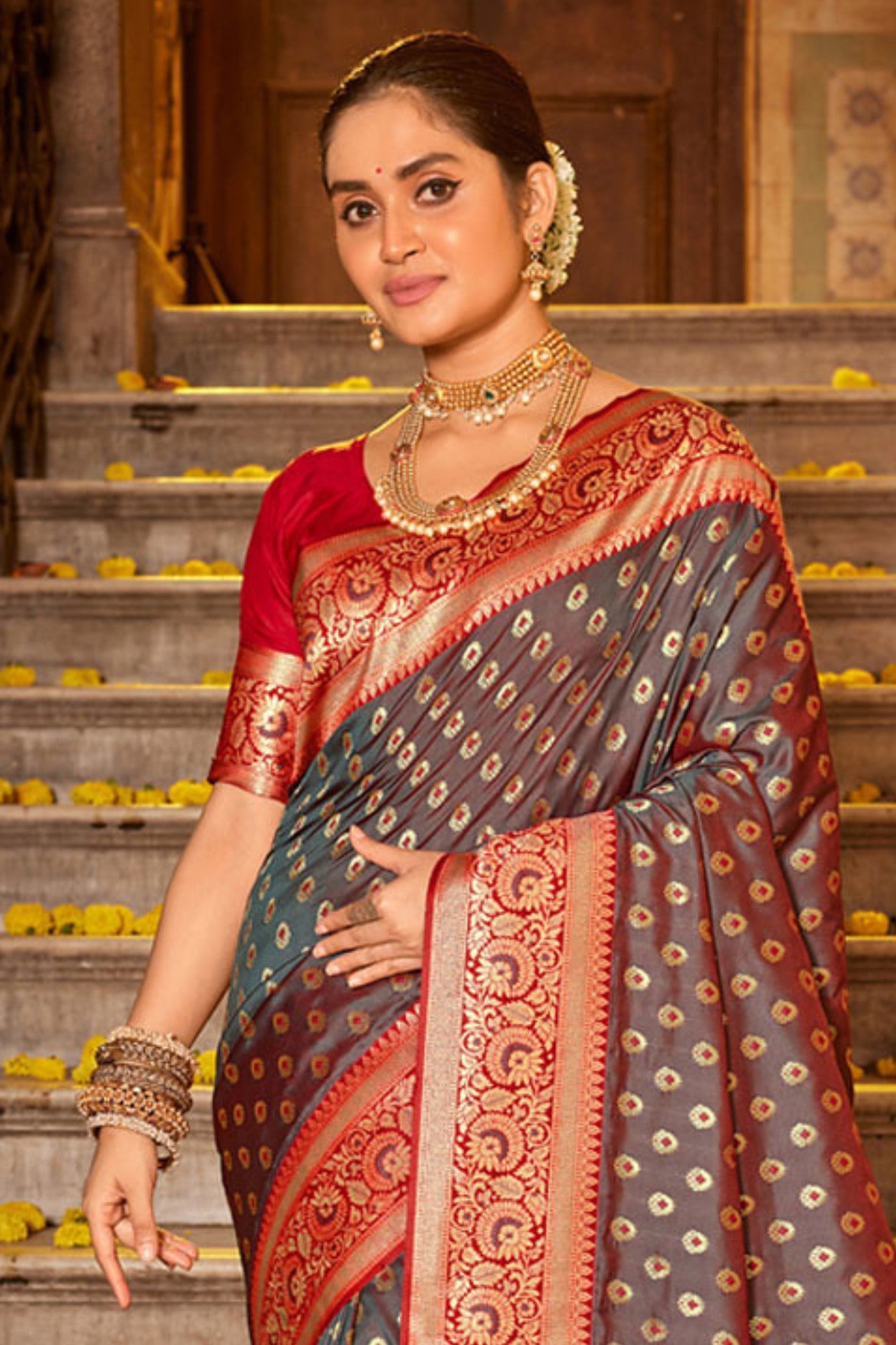 Buy MySilkLove Coco Brown Zari Woven Banarasi Saree Online