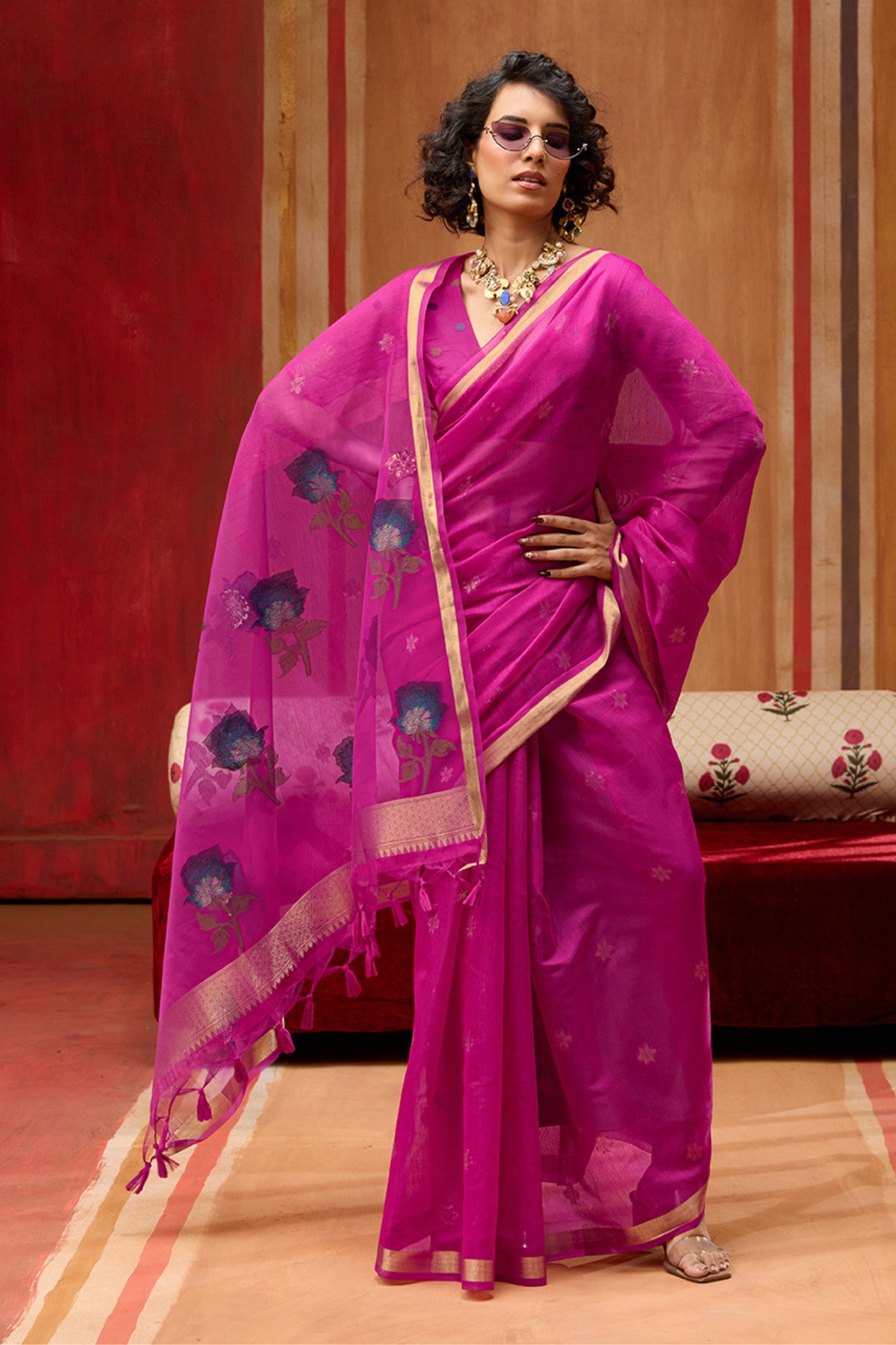 Buy MySilkLove Pink Rosy Handloom Muga Cotton Saree Online