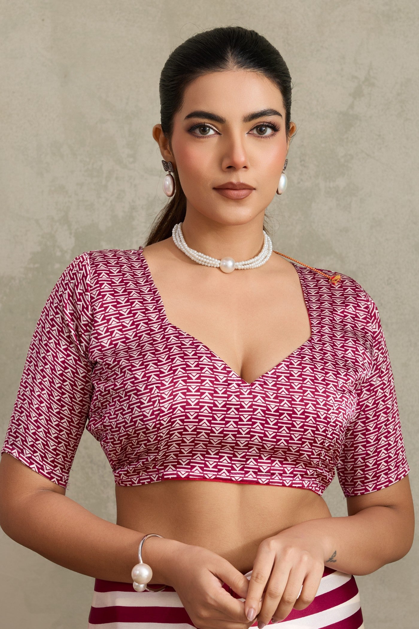 Buy MySilkLove Bright Pink Ajrakh Printed Satin Crepe Silk Saree Online