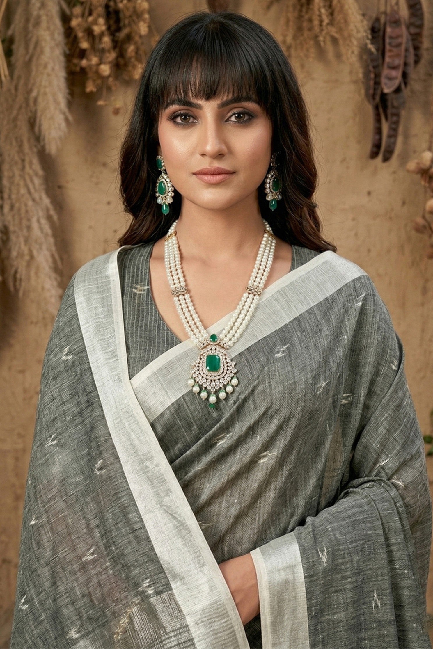 MySilkLove Fog Grey Woven Linen Cotton Saree
