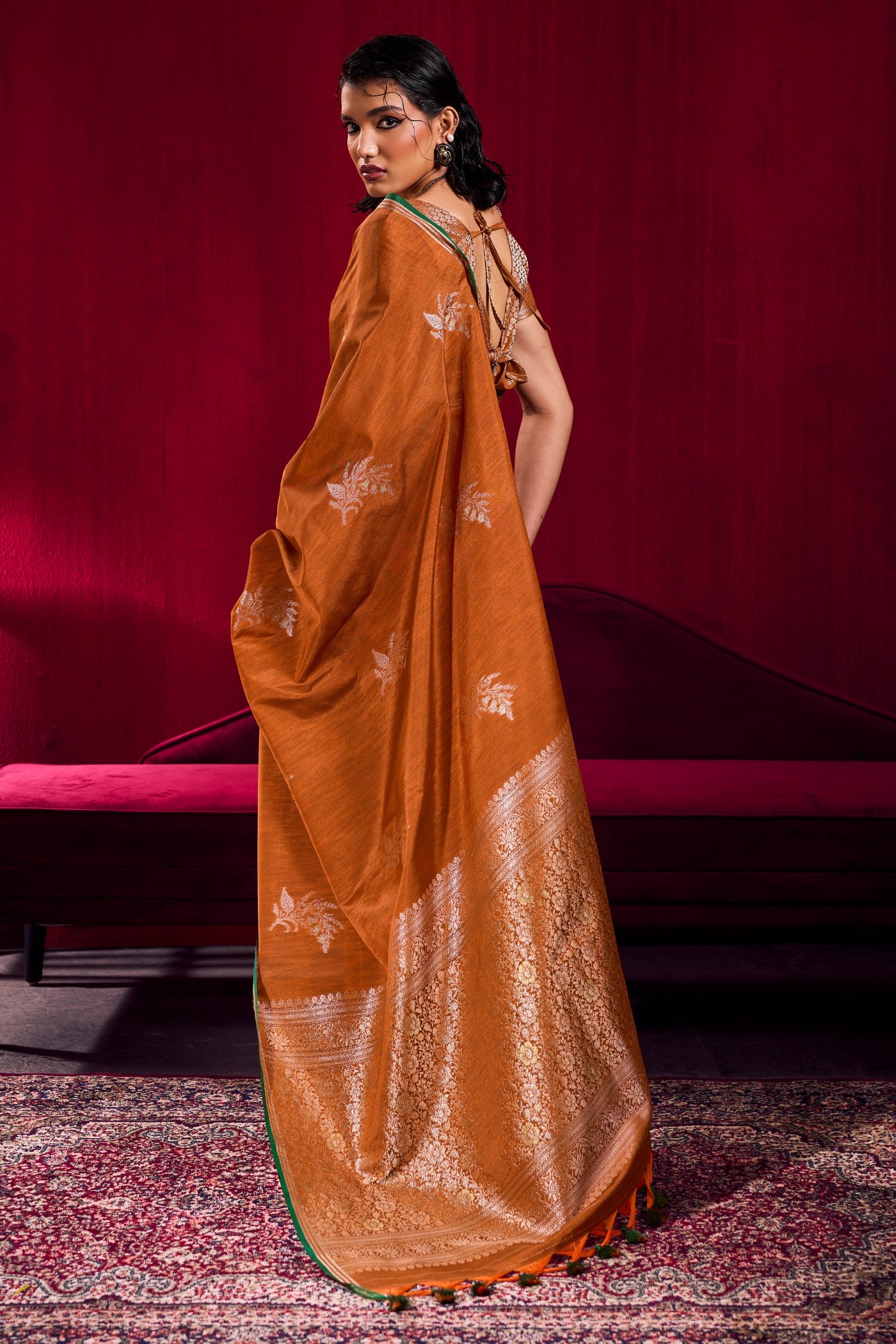 Buy MySilkLove Pumpkin Orange Handloom Satin Soft Silk Saree Online
