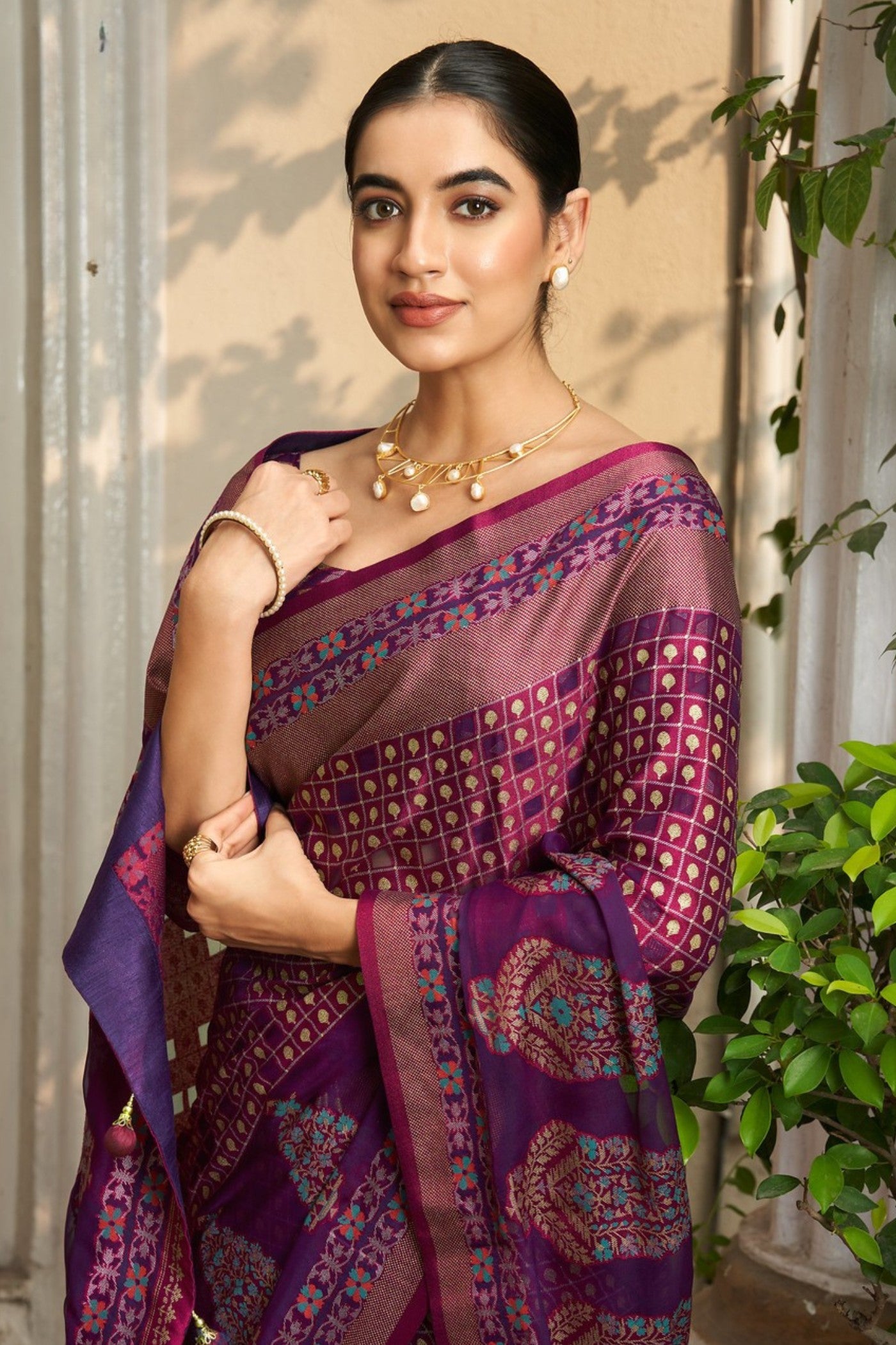 Buy MySilkLove Mulberry Purple Banarasi Georgette Saree Online