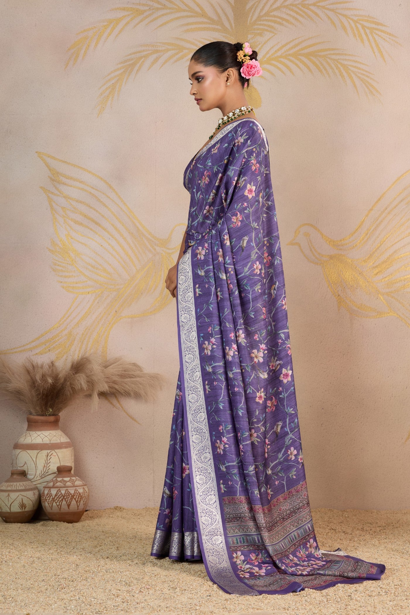 MySilkLove Gemstone Purple Viscose Digital Printed Saree