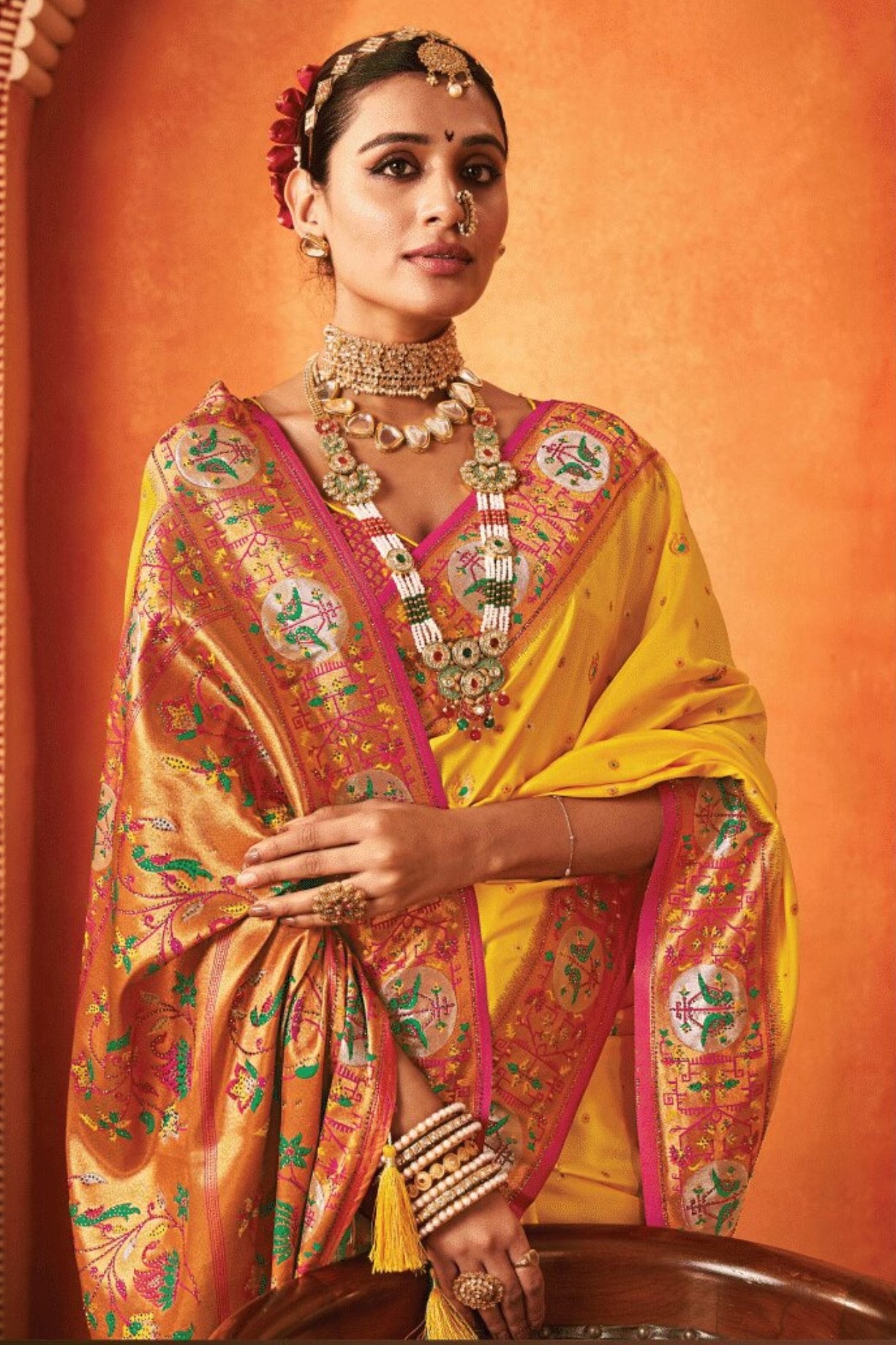 MySilkLove Fire Bush Yellow Woven Paithani Saree