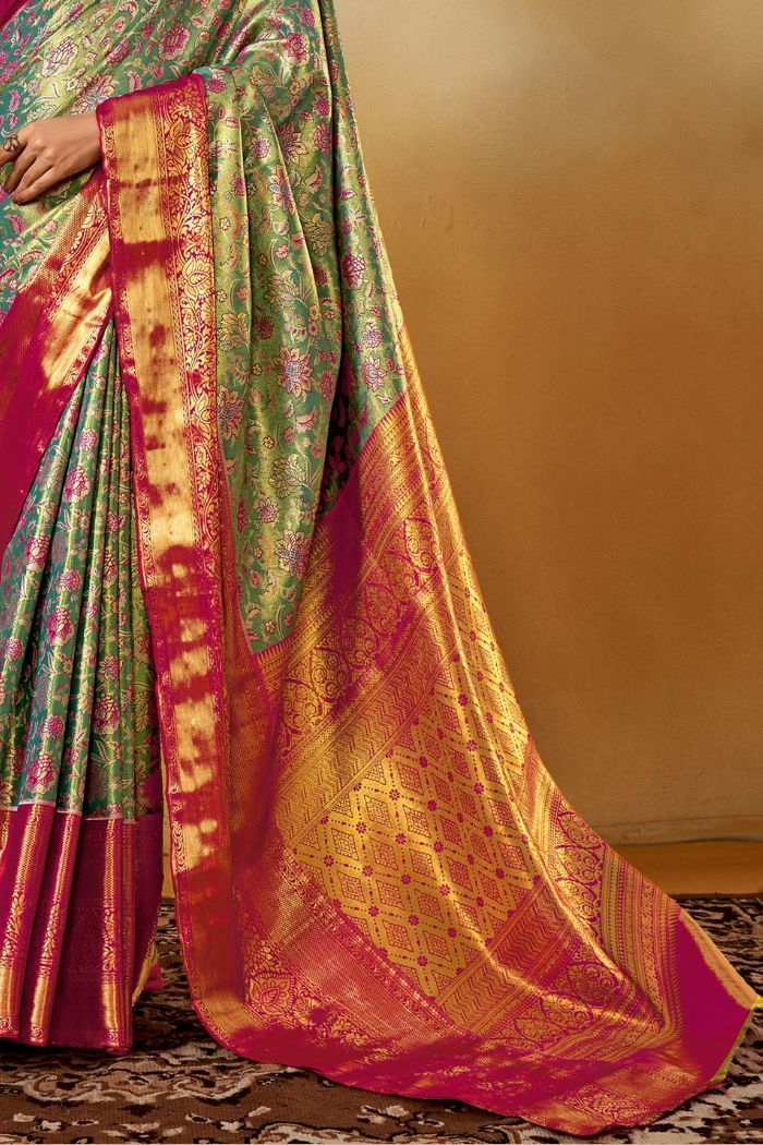 Buy MySilkLove Shadow Green Woven Kanjivaram Saree Online