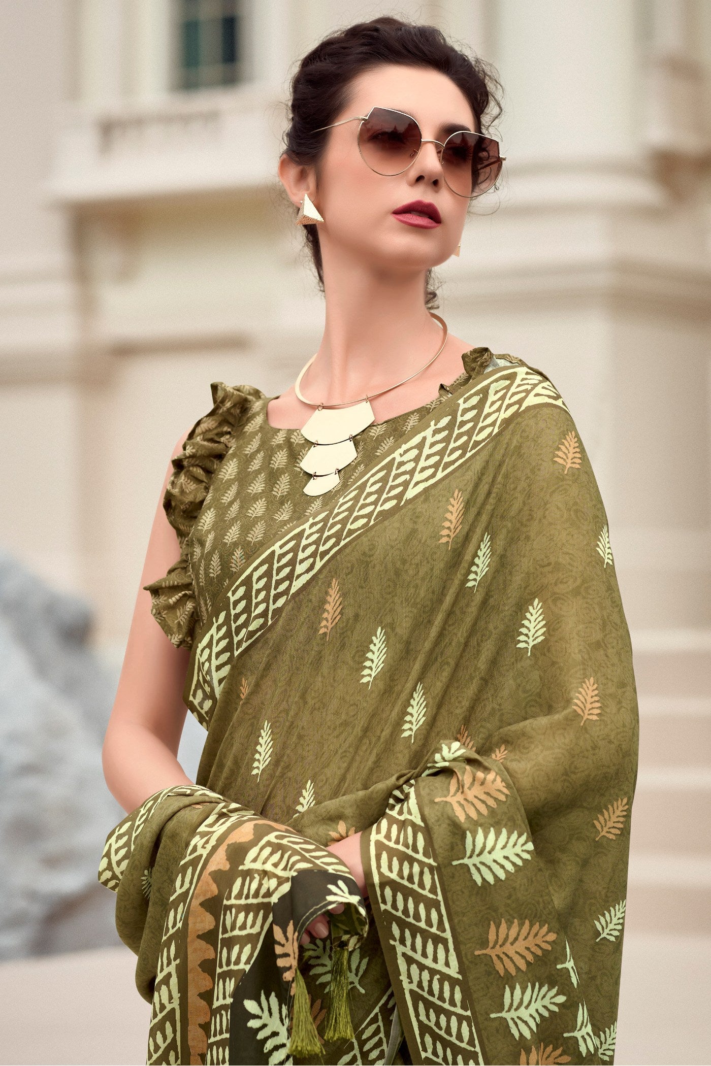 Buy MySilkLove Misty Moss Green Mul Mul Cotton Saree Online