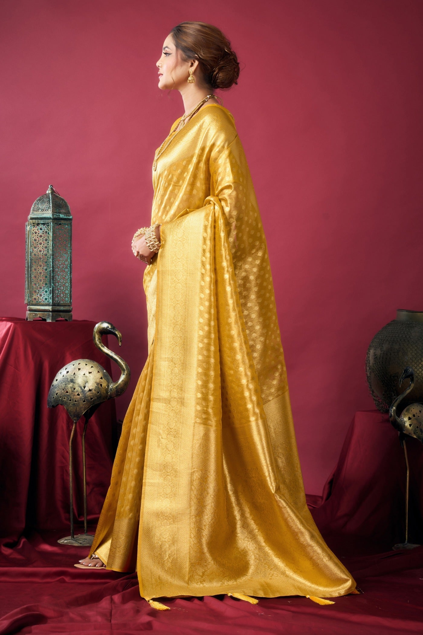 Buy MySilkLove Canary Yellow Handloom Tissue Silk Saree Online