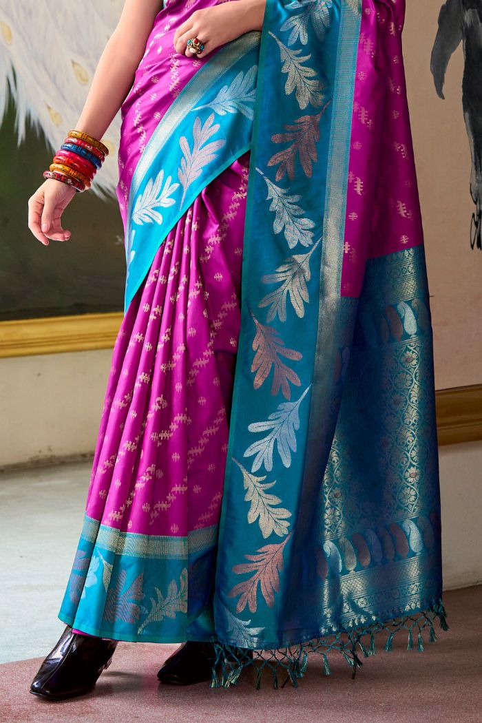 Buy MySilkLove Mulberry Purple and Blue Banarasi Soft Silk Saree Online