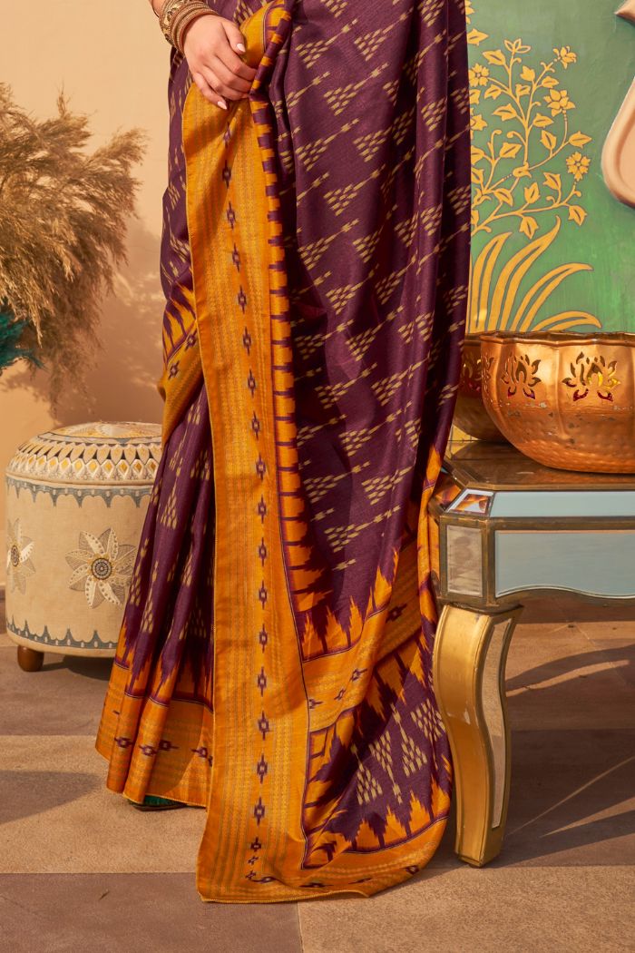 Buy MySilkLove Cappuccino Brown Printed Banarasi Soft Silk Saree Online