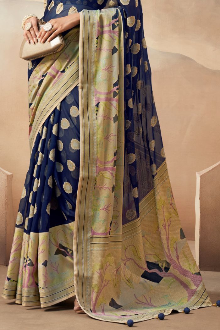 Buy MySilkLove Butterfly Blue Woven Georgette saree Online