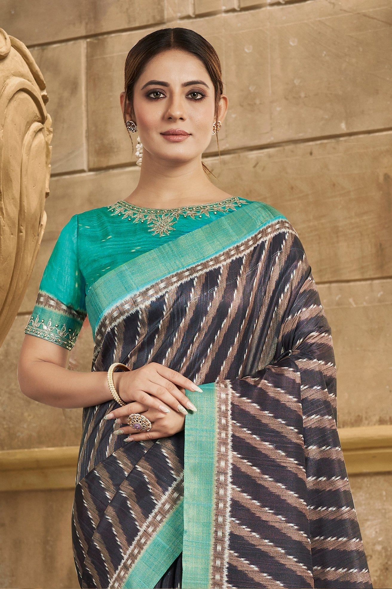 Buy MySilkLove Hemp Black and Blue Banarasi Designer Saree Online