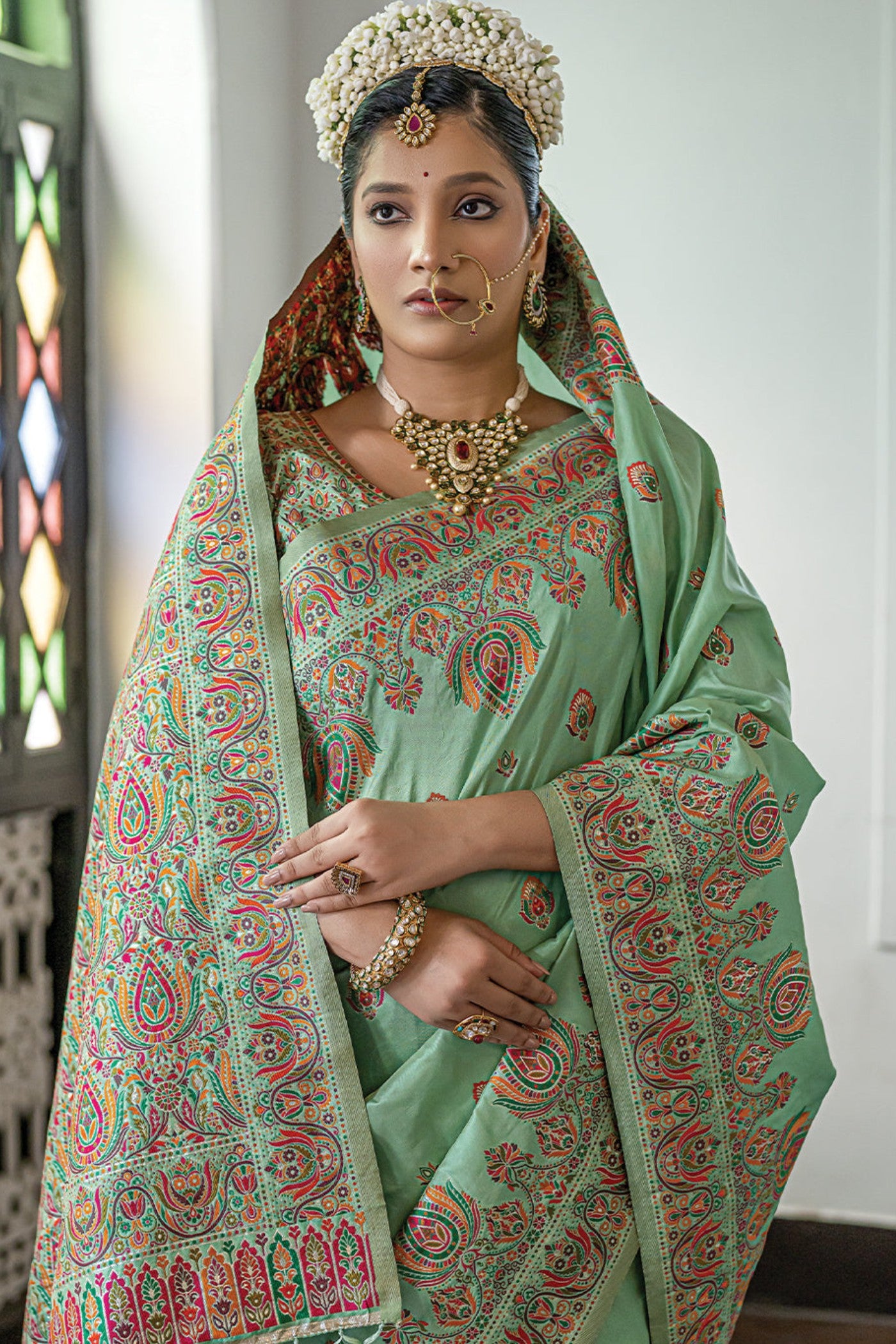 Buy MySilkLove Summer Green Kashmiri Handloom Woven Silk Saree Online