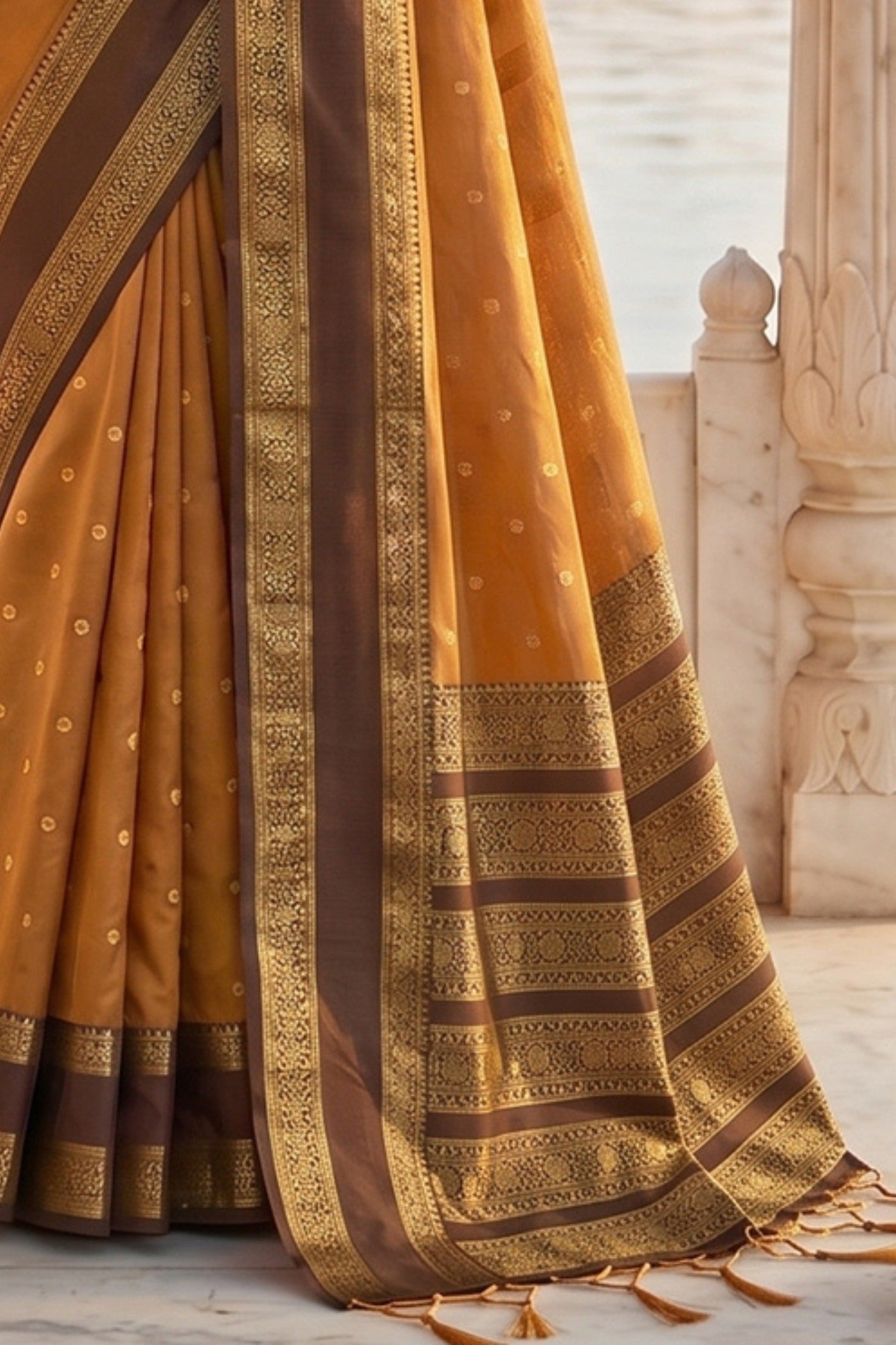 Buy MySilkLove Gold Yellow Woven Banarasi Saree Online